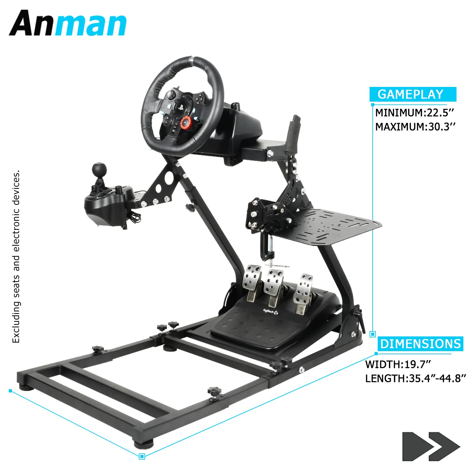 Anman 80% Pre-installed Steering Racing Wheel Stand 2.0 with Fixed Seat fit for Logitech/Thrustmaster/Fanatec G PRO,G25,G27,G920,G923,T300,T248,Foldable Tilt-Adjustable Driving Sim Simulator Cockpit