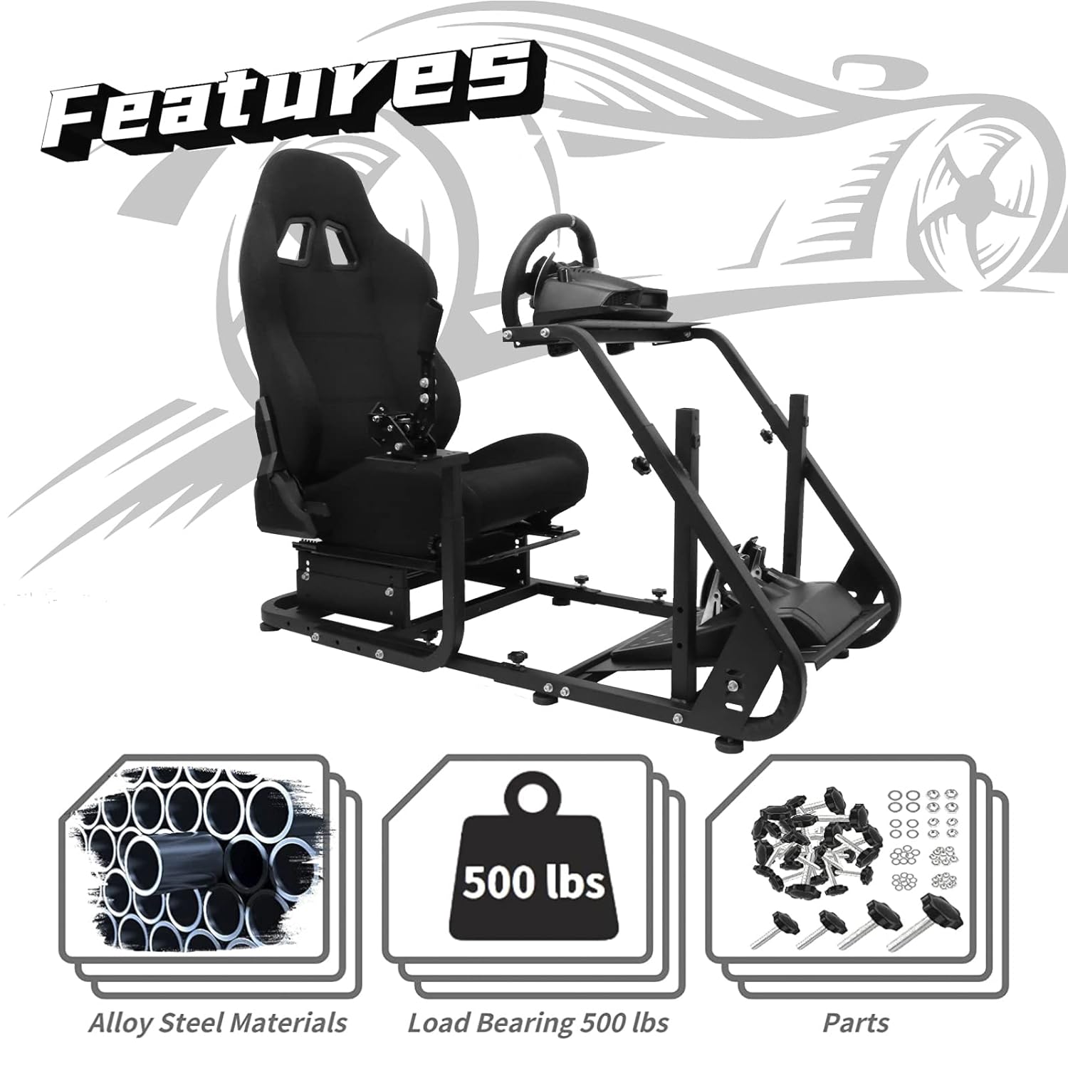 Dardoo Gaming Simulator Cockpit Frame Fits All Logitech G923 G29 G920, Thrustmaster Wheels Racing Wheel Stand Compatible with Xbox One, PS4, PC, Not Included Steering Wheel, Pedal, handbrake and seat