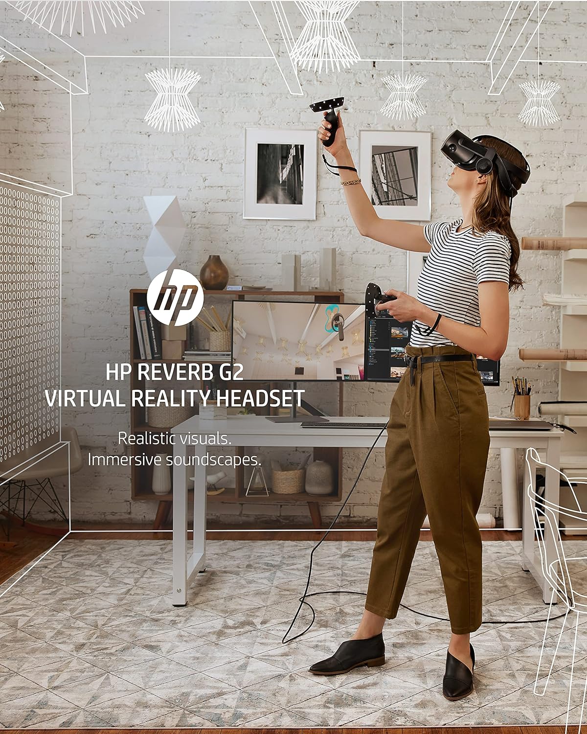 HP Reverb G2 VR Headset With Controller, Adjustable Lenses  Speakers from Valve, 2160 x 2160 LCD Panels, For Gaming, Ergonomic Design, 4 Cameras, Compatible With SteamVR  Windows Mixed Reality