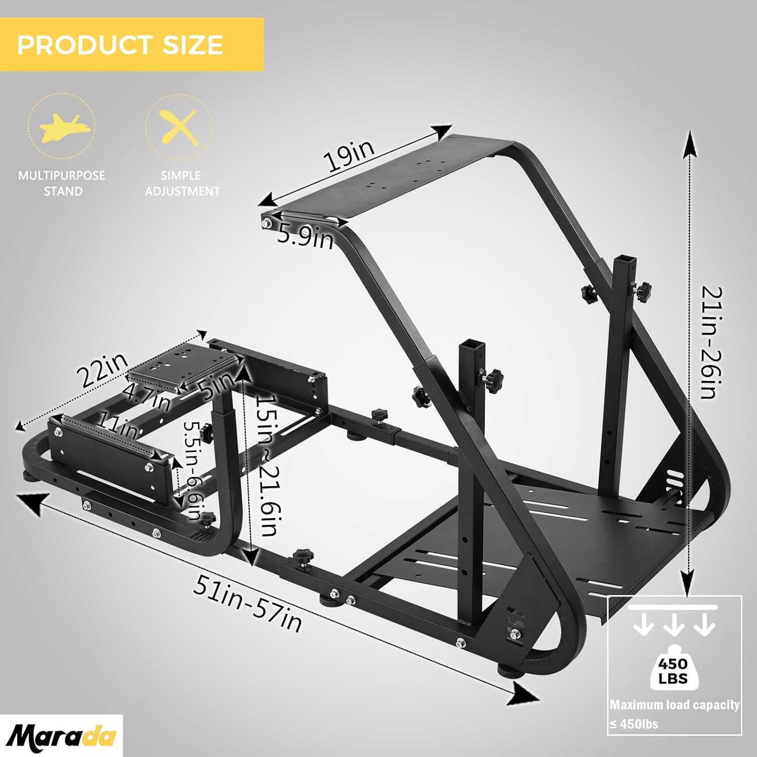 Marada Reinforced Stabilizing Racing Steering Wheel Cockpit Compatible with Fanatec, PXN, Thrustmaster, Logitech Device Adjustable Driving Simulator TV Stand Wheel  Pedal  Handbrake Not Included