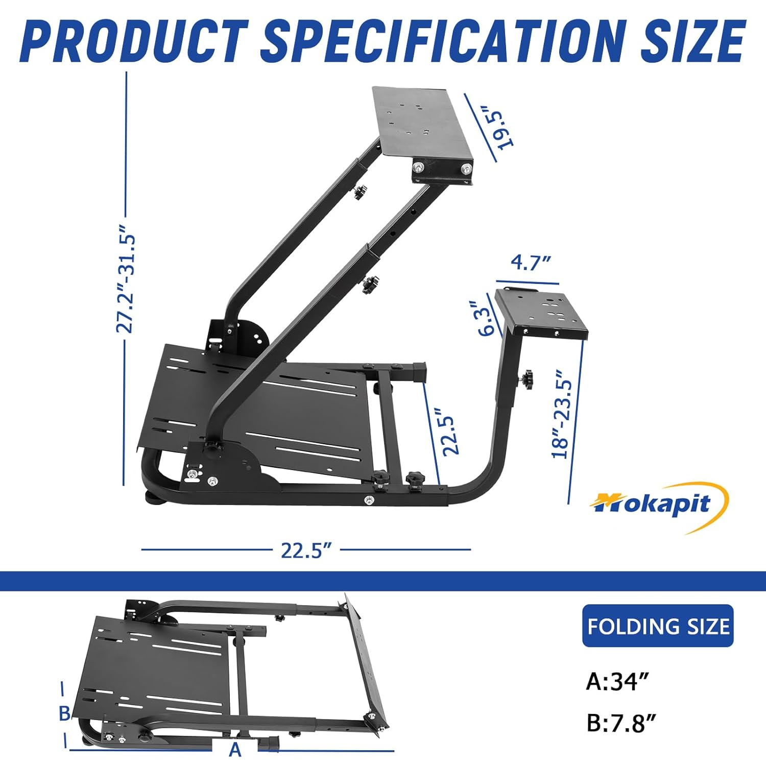 Mokapit Foldable Racing Sim Stand Compatible with Logitech/Thrustmaster/PXN G25,G27,G29,G920,T300RS,T500RS Adjustable Gaming Cockpit Steering Wheel  Pedal  Handbrake NOT Included