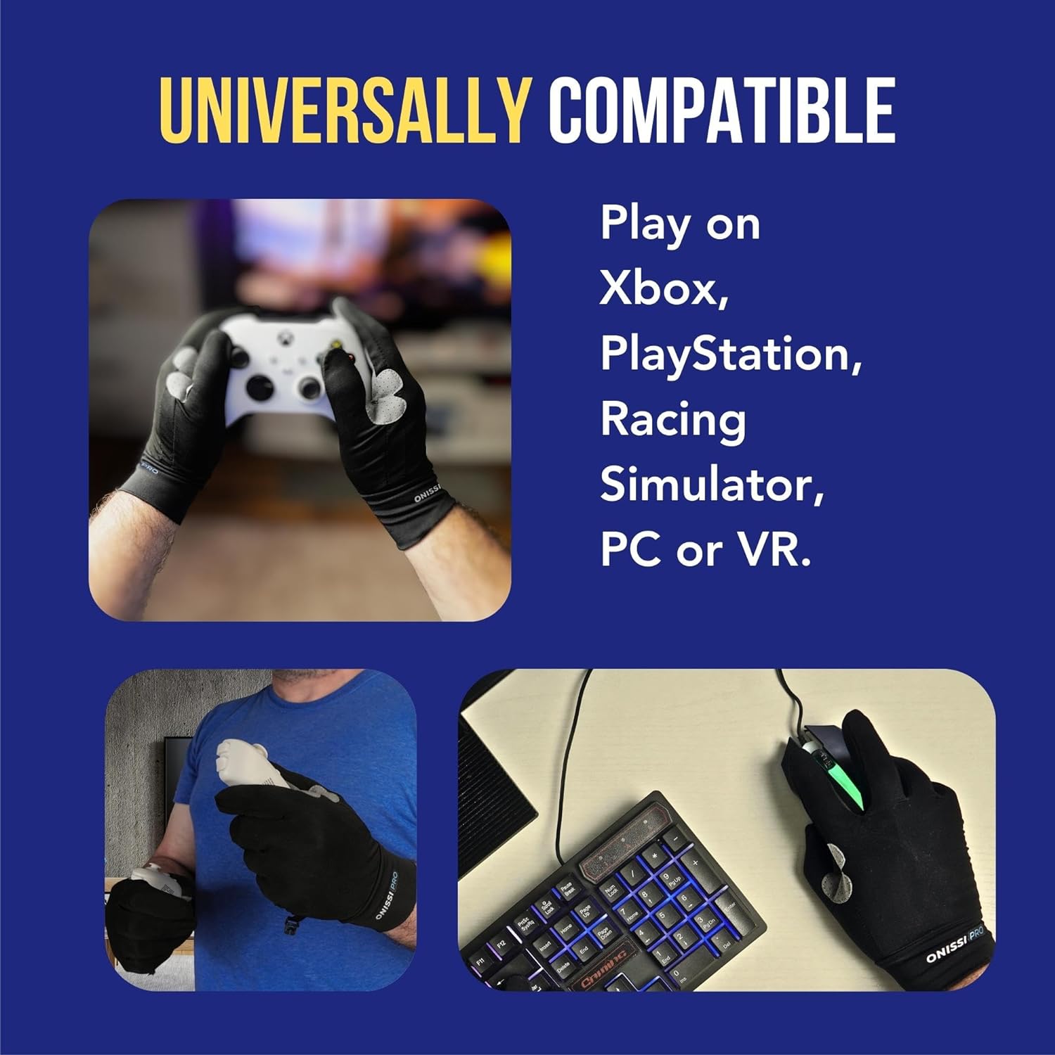 ONISSI Pro Gaming Gloves for Sweaty Hands|Sim Racing Gloves|Full Finger Gamer Gloves for PS4/Xbox/Computer/PC/VR/Sim Racer