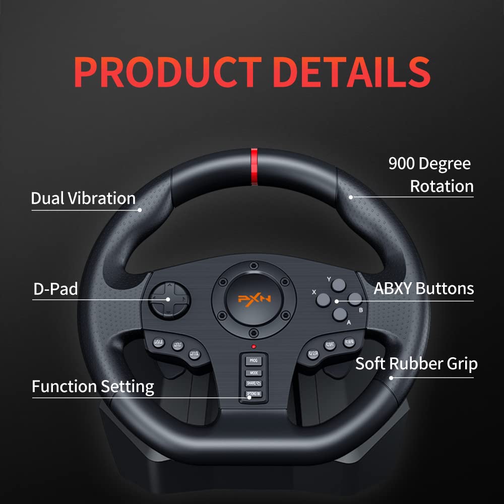 PXN PC Racing Wheel, V900 Universal Usb Car Sim 270/900 degree Race Steering Wheel with Pedals for PS3, PS4, Xbox One, Xbox Series X/S, Switch, Android TV