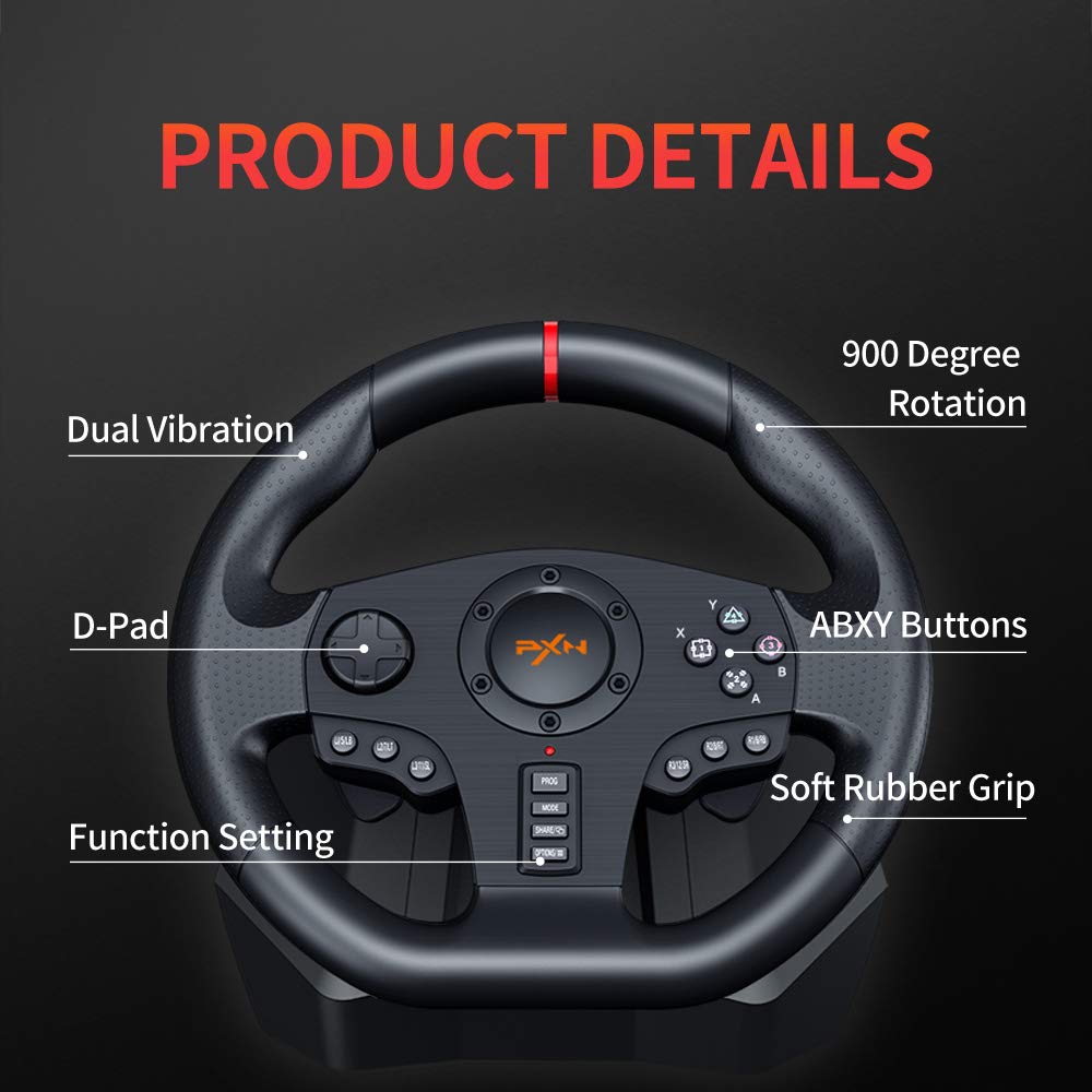 PXN PC Racing Wheel, V900 Universal Usb Car Sim 270/900 Degree Race Steering Wheel with Pedals for Xbox One, Xbox Series X/S, PS3, PS4, Switch, Android TV (Used - Like New)