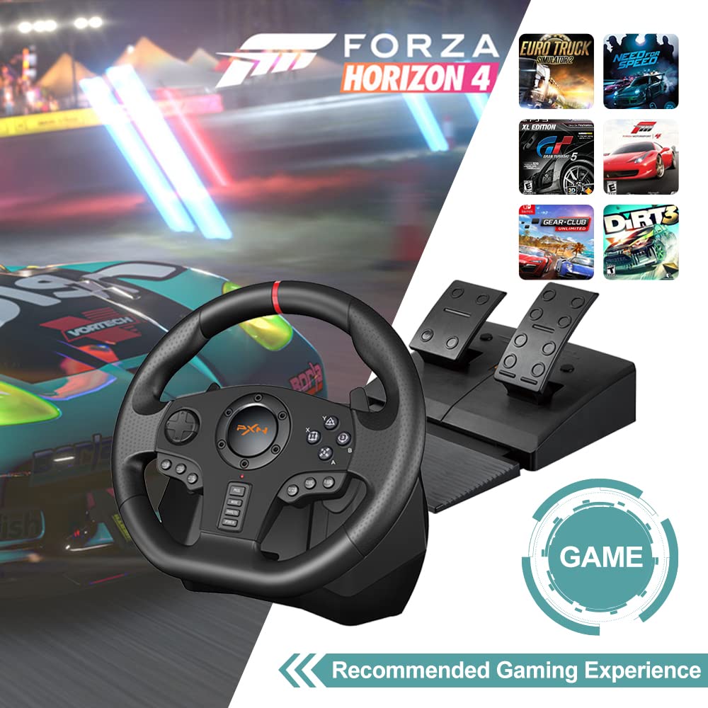 PXN V900 Steering Wheel Gaming - 270/900° Sim Xbox Racing Wheel with Pedals Paddle Shifter Vibration Feedback Wheel for Xbox One, Xbox Series S/X, PC, PS3, PS4, Switch, Android TV