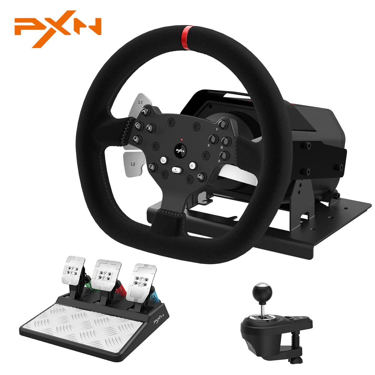 PXN Xbox Steering Wheel, V10 Real Force Feedback Driving Gaming Wheel with 6+1 Speed Shifter and Adjustable Magnetic Pedals, Stainless Steel Paddle Shifters for PC, PS4, Xbox One, Xbox Series X|S