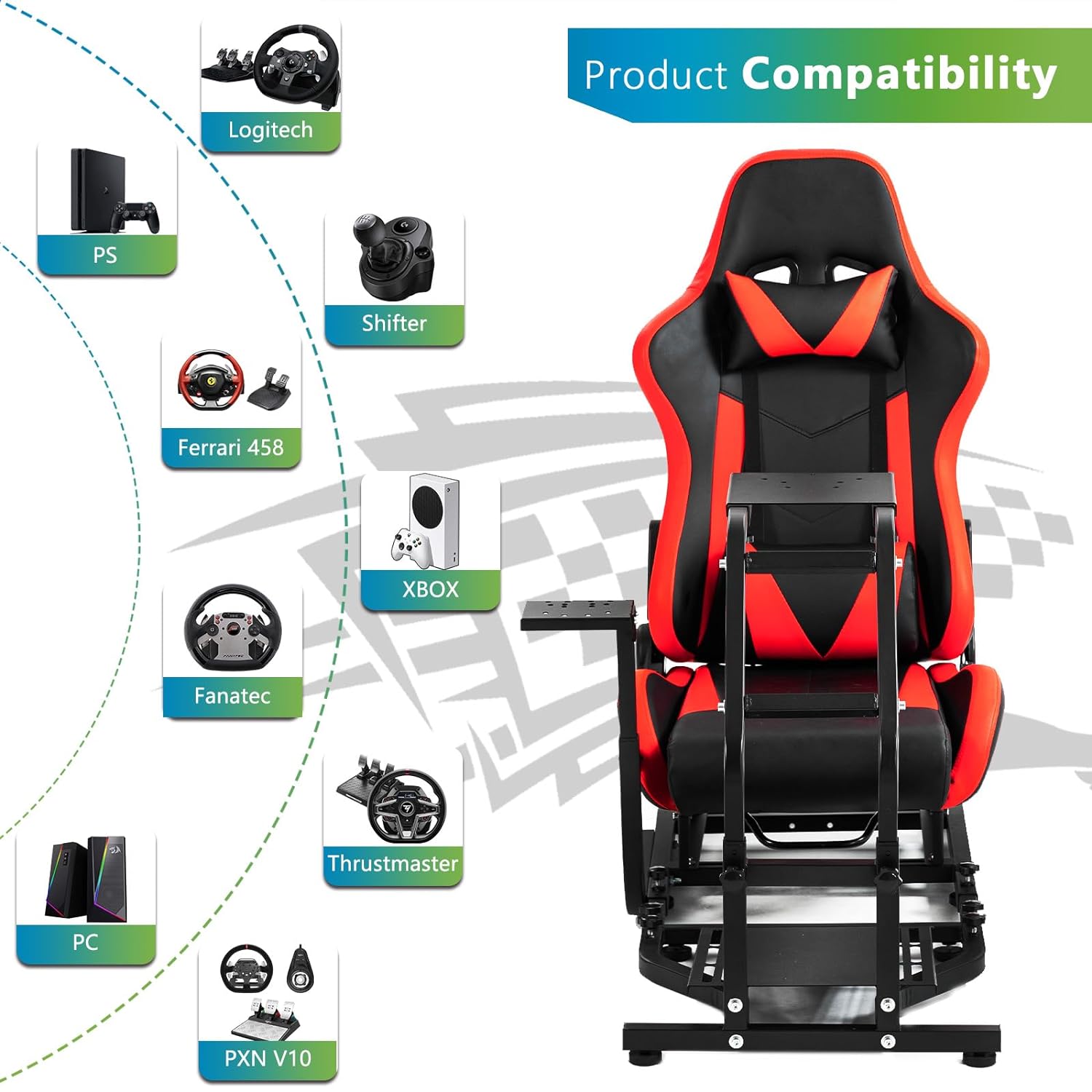 Steering Wheel Stand Racing Cockpit with Red Seat Unobstructed Design for Both Legs Fit for Logitech/Thrustmaster G29,G920,G923,G25,T300RS,T80,T150 Adjustable,No Steering Wheel,Handbrake,Pedals