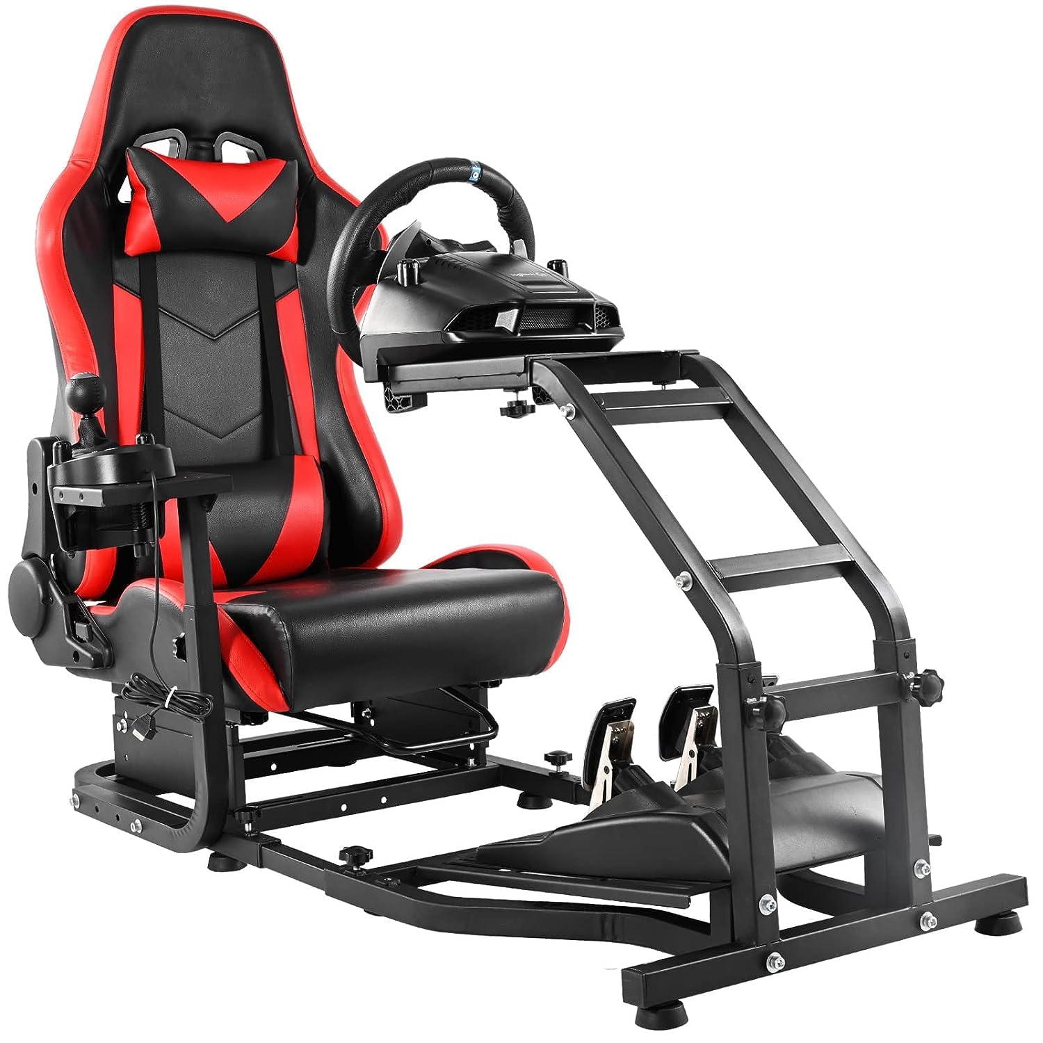 Steering Wheel Stand Racing Cockpit with Red Seat Unobstructed Design for Both Legs Fit for Logitech/Thrustmaster G29,G920,G923,G25,T300RS,T80,T150 Adjustable,No Steering Wheel,Handbrake,Pedals