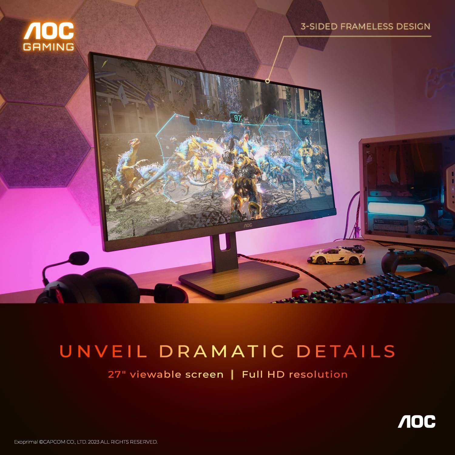 AOC 27G15 27 Gaming Monitor, Full HD 1920x1080, 180Hz 1ms, Adaptive-Sync, HDR10, Pivot  Height Adjustable, Console Gaming Ready, Xbox PS5 Switch, 3-Year Zero-Bright-Dot