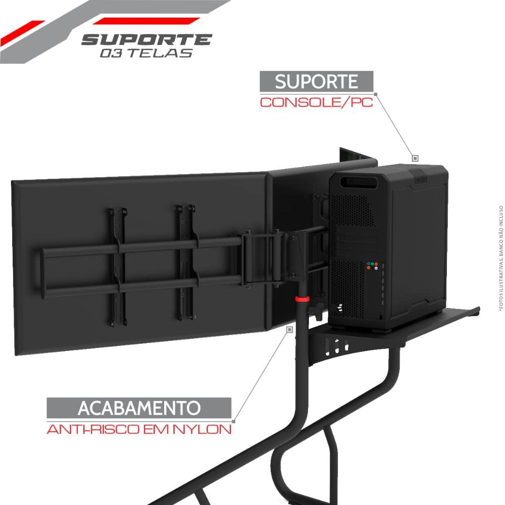 Extreme Sim Racing Triple Screen Tv Stand Add-on Upgrade With Back Tray - Fits almost all Sim Racing Rigs in the Market - Suitable for TV sizes up to 3 x 37