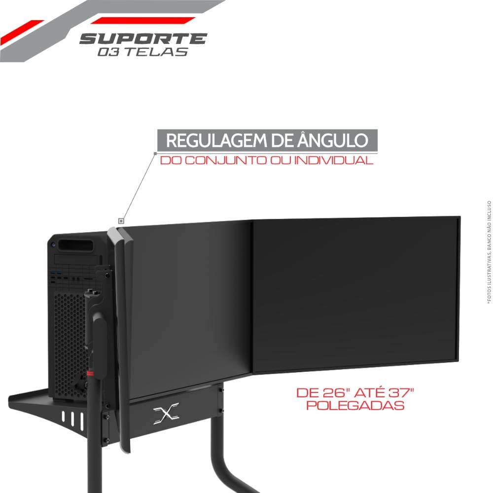 Extreme Sim Racing Triple Screen Tv Stand Add-on Upgrade With Back Tray - Fits almost all Sim Racing Rigs in the Market - Suitable for TV sizes up to 3 x 37