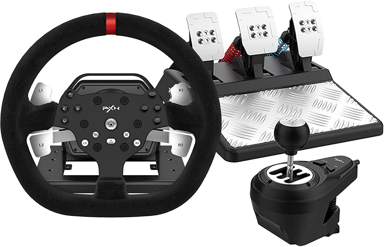 Force Feedback Steering Wheel,PXN V10 Racing Wheel 270°/900° Rotation with Pedal and Gear Lever for PC,PlayStation 4 Xbox Series X|S, Xbox One (V10)