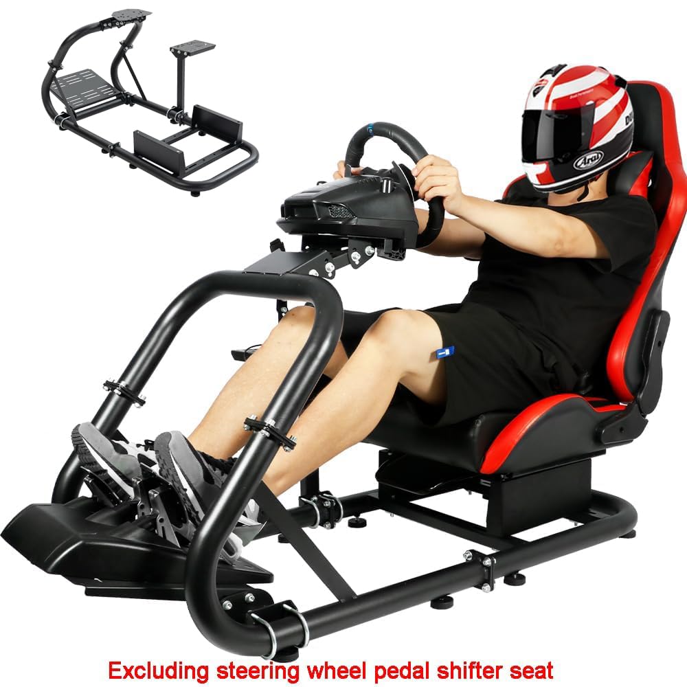 Marada Racing Simulator Cockpit 50mm Round Tube fit for Logitech,Thrustmaster,Fanatec, G25 G27 G29 G920 G923 T300, Racing Wheel Stand Sim Racing Cockpit Frame, without Seat Wheel Shift Pedal