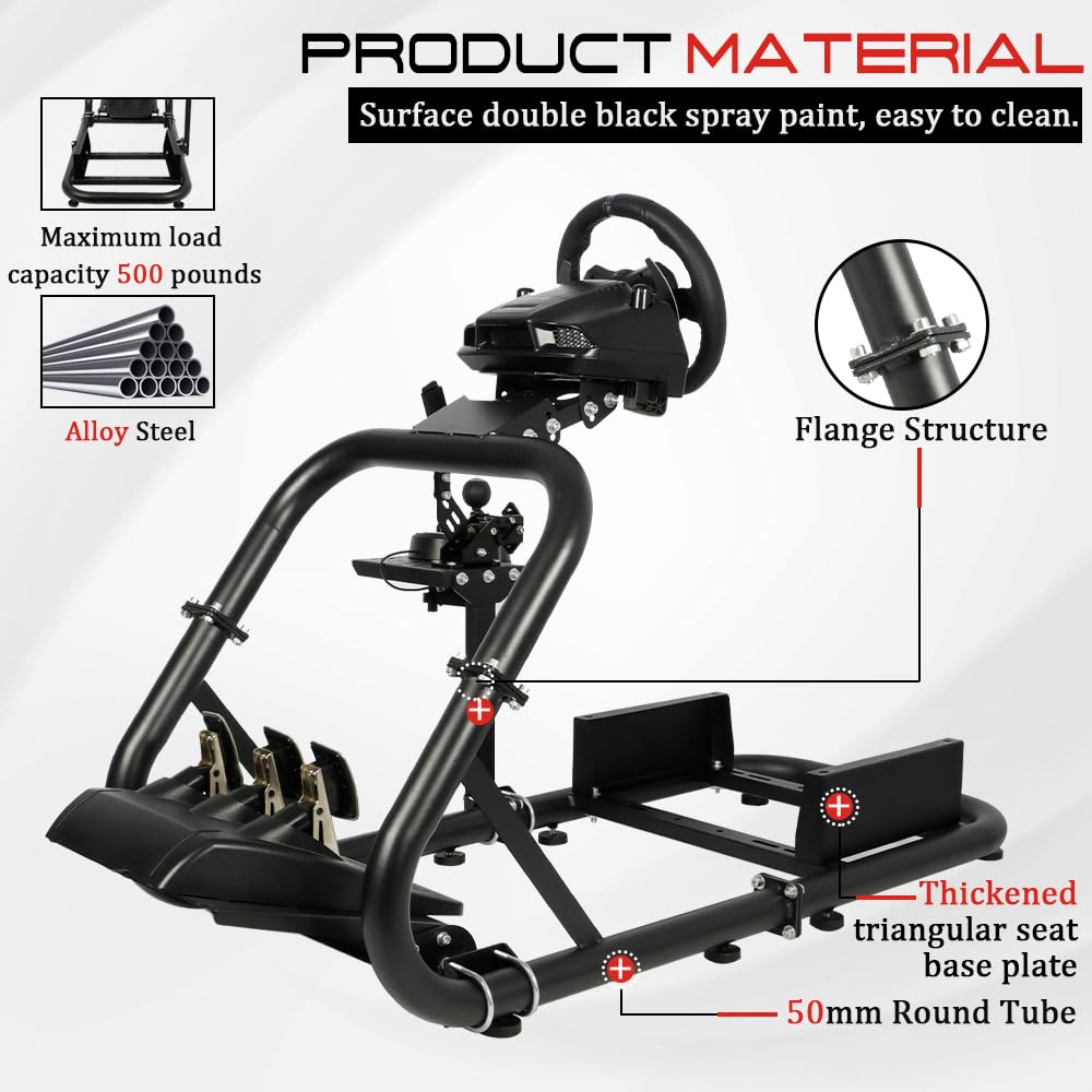 Marada Racing Simulator Cockpit 50mm Round Tube fit for Logitech,Thrustmaster,Fanatec, G25 G27 G29 G920 G923 T300, Racing Wheel Stand Sim Racing Cockpit Frame, without Seat Wheel Shift Pedal