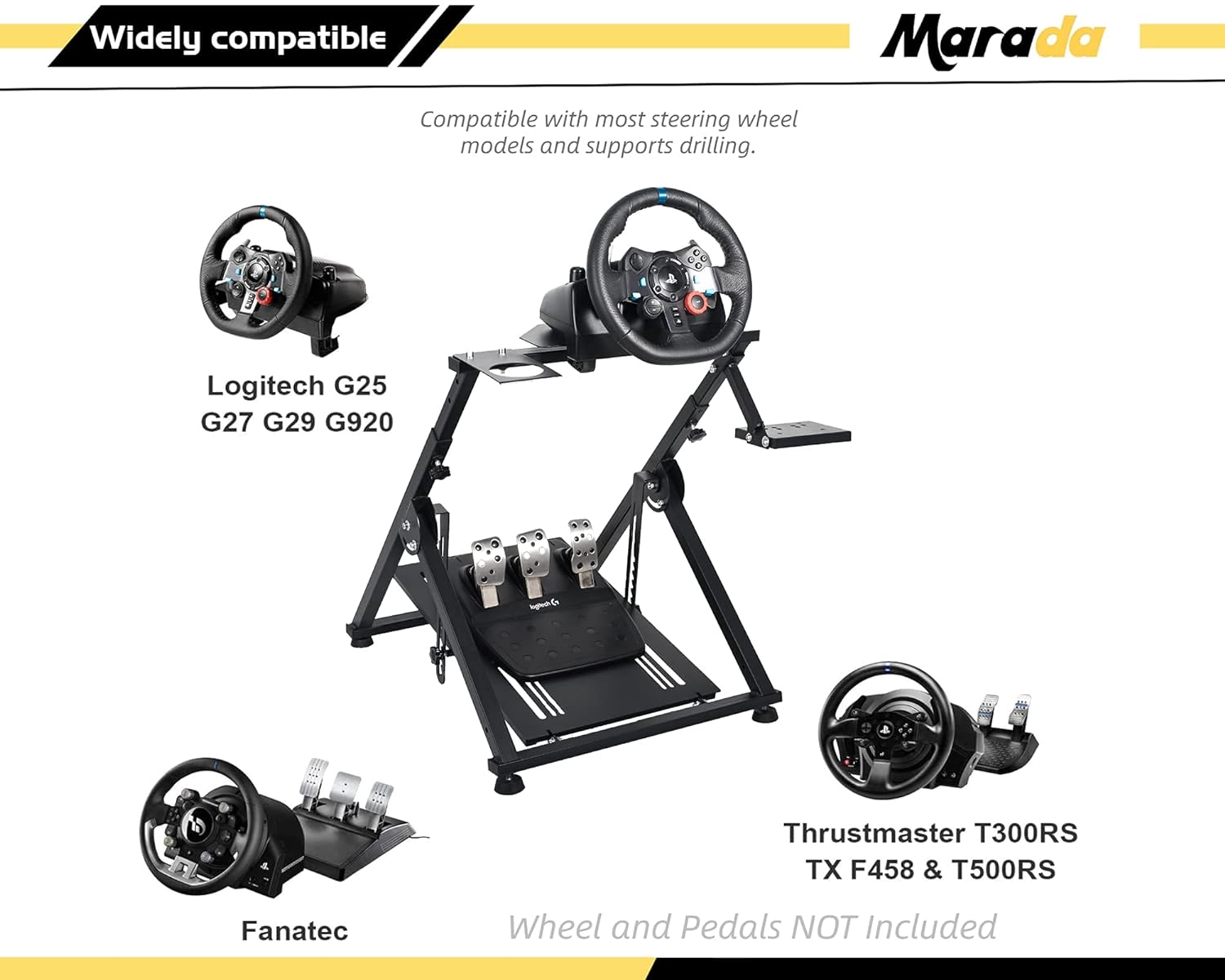 Marada Racing Steering Wheel Stand X Simulator Frame Fits for PXN/Thrustmaster/Logitech G29, G23, G920, T300RS, T150 Foldable  Tilt-Adjustable Steering Wheel  Pedal NOT Included