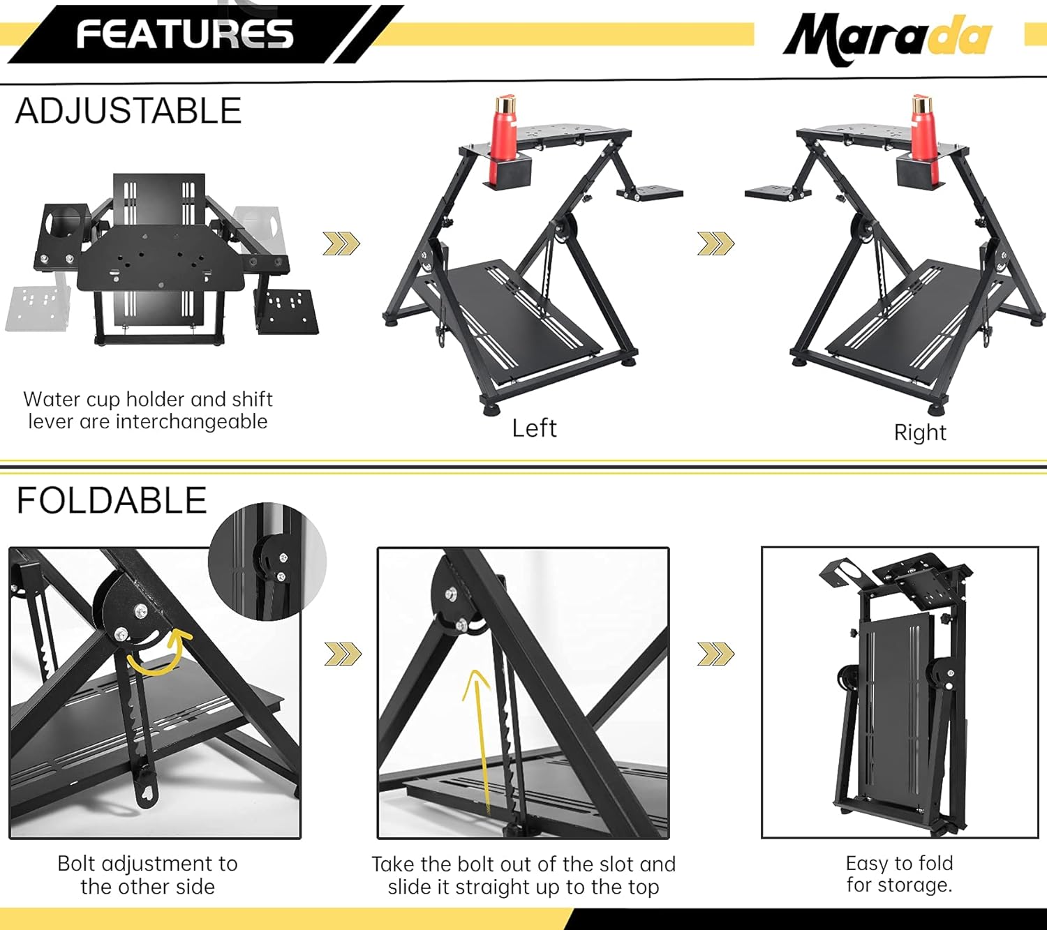 Marada Racing Steering Wheel Stand X Simulator Frame Fits for PXN/Thrustmaster/Logitech G29, G23, G920, T300RS, T150 Foldable  Tilt-Adjustable Steering Wheel  Pedal NOT Included