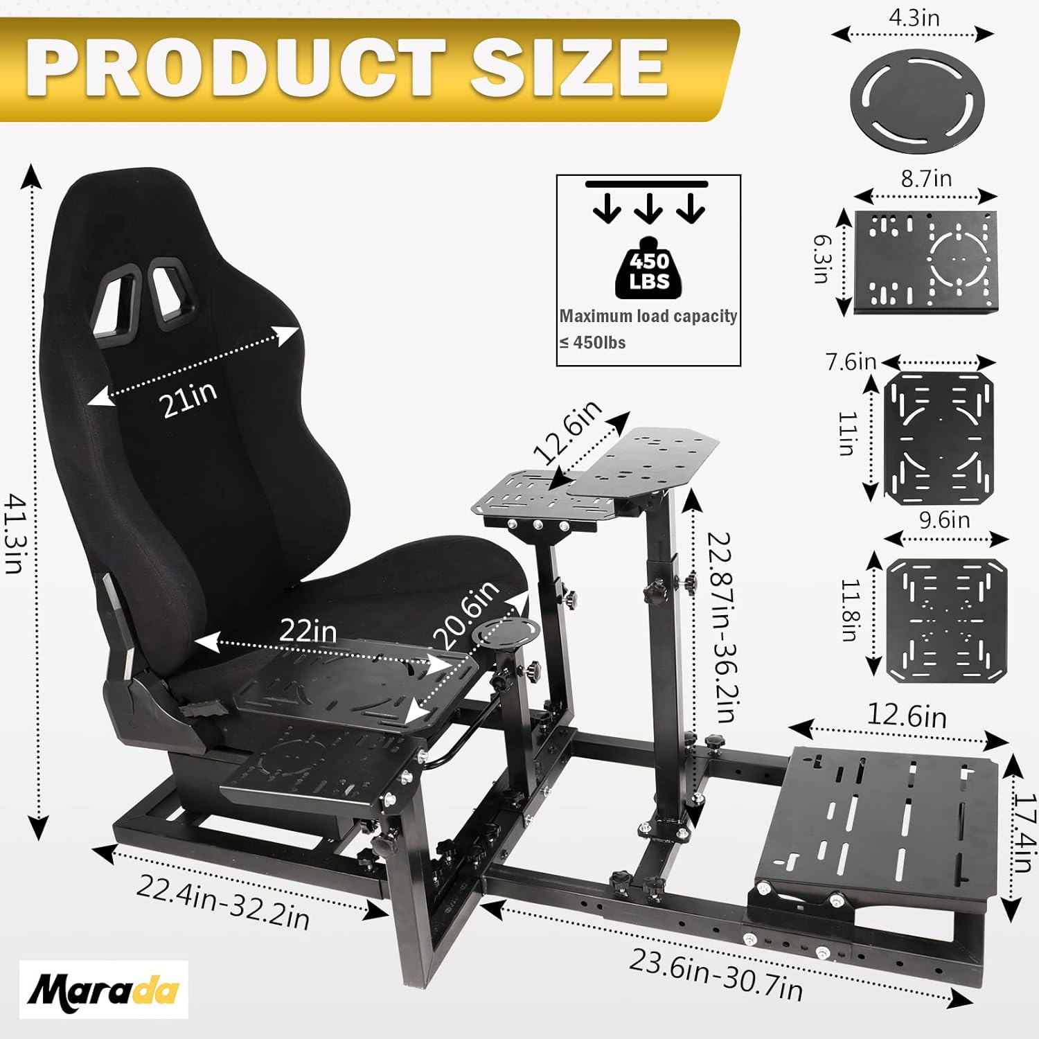 Marada Sim Racing Cockpit Wheel Stand Adjustable Aluminum Fit for Thrustmaster,Fanatec,Moza,Logitech,PXN Racing Frame with Seat