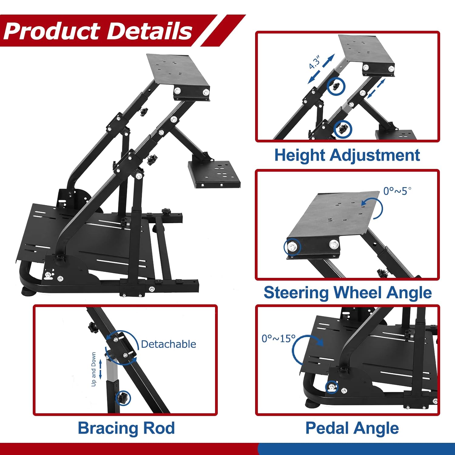 Minneer Foldable Reinforced Steering Racing Wheel Stand Fit for Logitech/Fanatec/Thrustmaster G29/G920/G923/T248/T300/TX Drive Gaming Simulator Cockpit Stable(Wheel, Pedals, Handbrake Not Included)