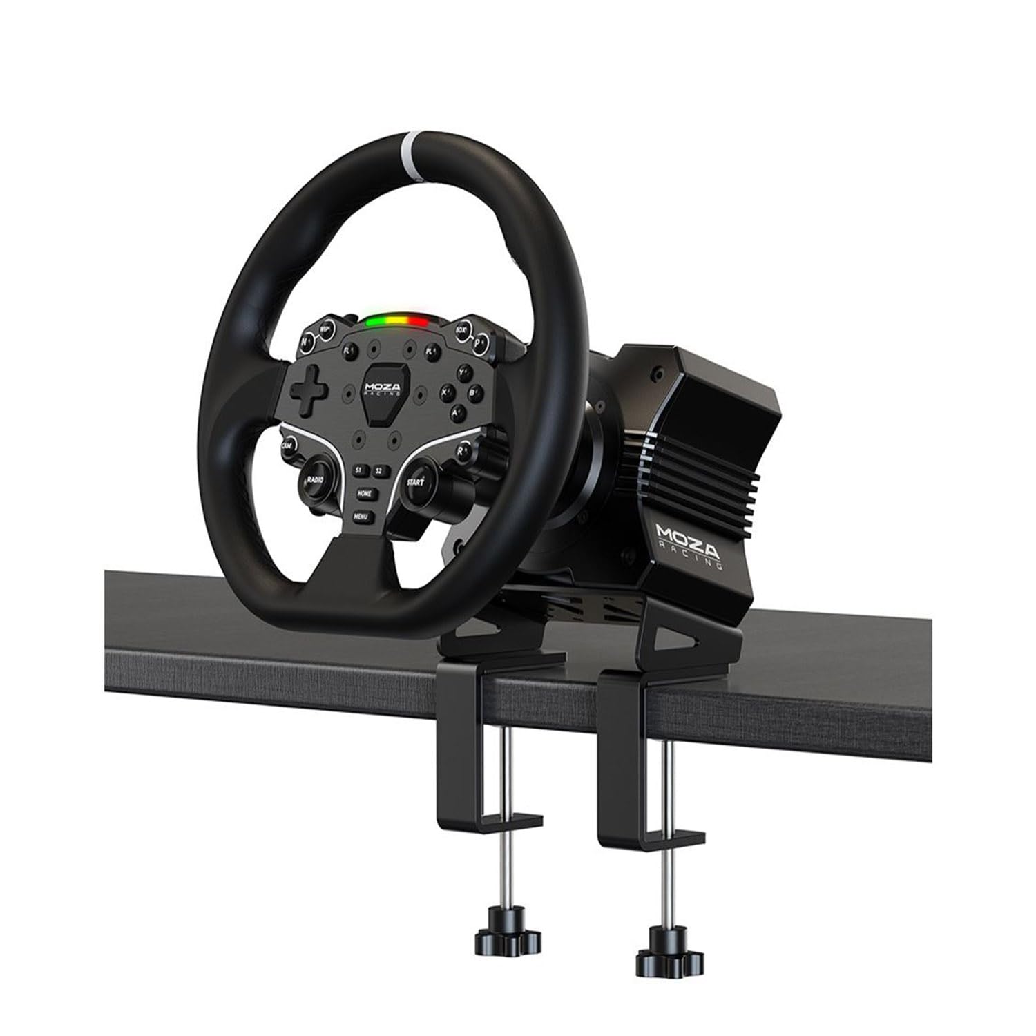 MOZA R5 All-in-One PC Gaming Racing Simulator 3PCS Bundle: 5.5Nm Direct Drive Wheel Base, 11-inch Racing Wheel, Anti-Slip Pedals and a Desk Clamp, Cloud-based App Control