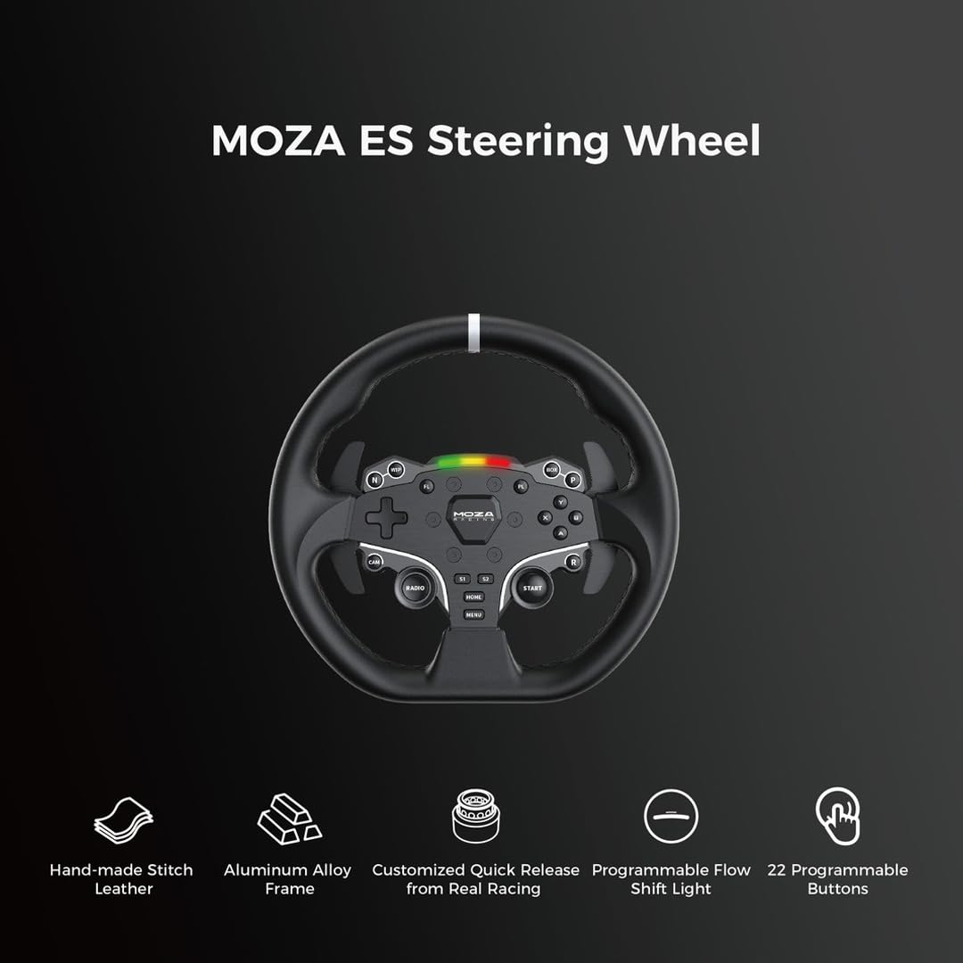 MOZA R5 All-in-One PC Gaming Racing Simulator 3PCS Bundle: 5.5Nm Direct Drive Wheel Base, 11-inch Racing Wheel, Anti-Slip Pedals and a Desk Clamp, Cloud-based App Control