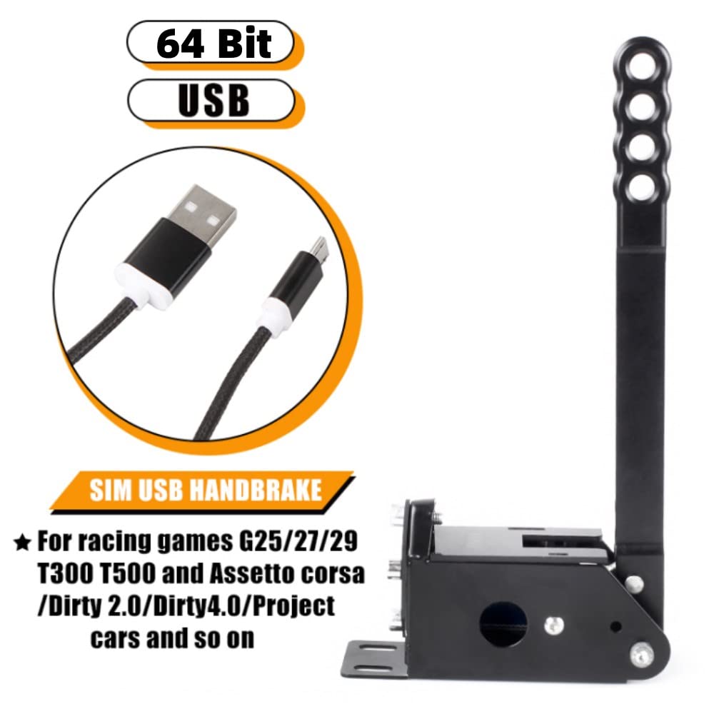 MUGE RACING 64 Bit USB PC Handbrake Sim Handbrake Compatible with Logitech G27 G25 G29 T300 T500 for Sim Racing Games DiRT Rally 2/4, Project CARS 2/3, Forza Horizon 4/5 (With Clamp, Black)