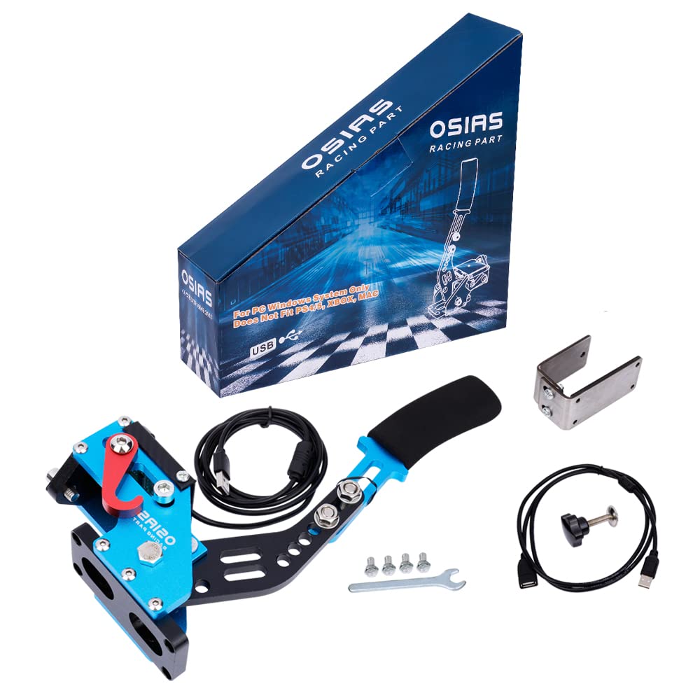 OSIAS USB handbrake,64Bit PC USB Handbrake SIM for Racing Games T500 G25/G27/G29 FANATECOSW Dirt Rally Simulation Performance handbrake (blue With Clamp)