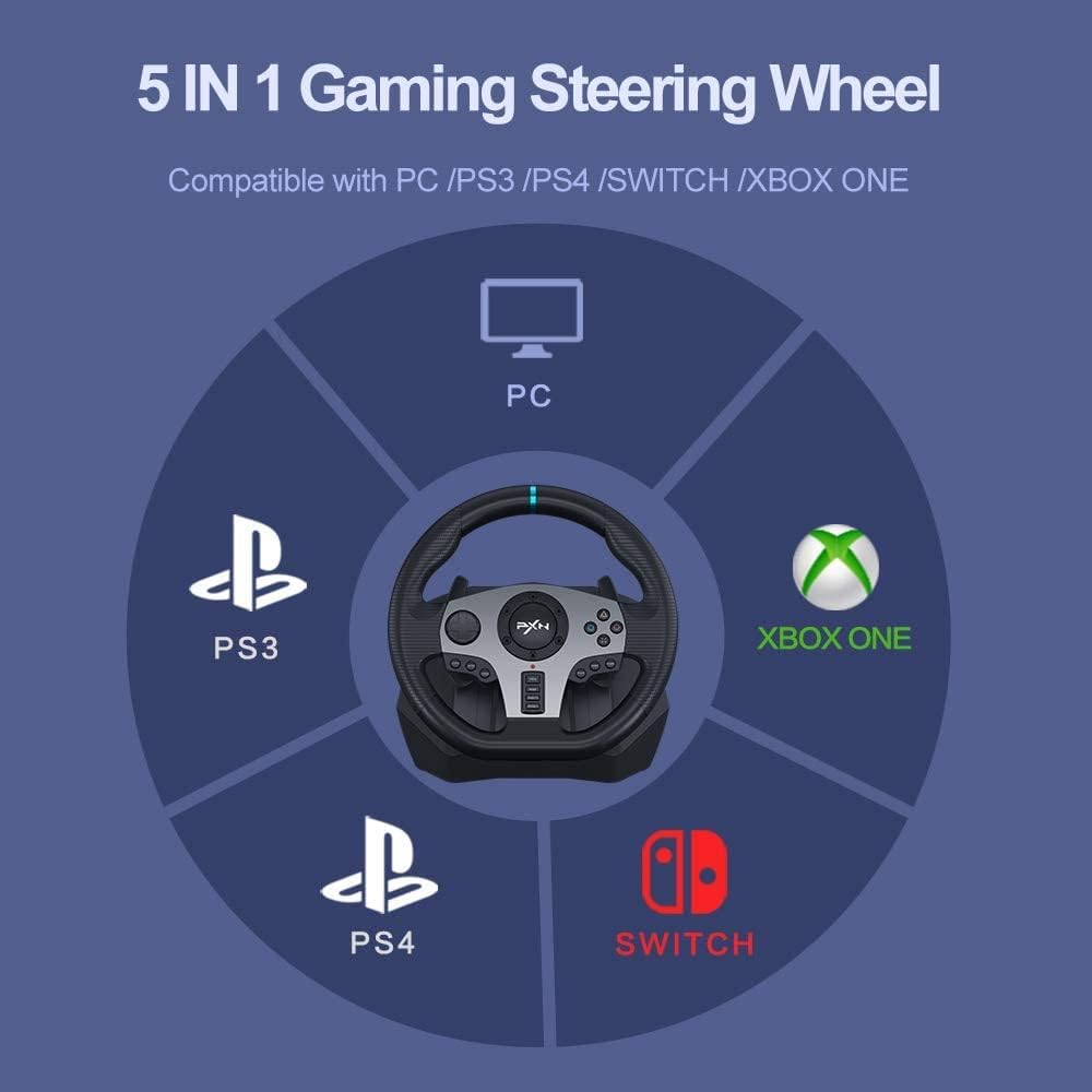 PXN Racing Wheel - Steering Wheel V9 Driving Wheel 270°/ 900° Degree Vibration Gaming Steering Wheel with Shifter and Pedal for PS4,PC,PS3,Xbox Series X|S, Xbox One(V9)