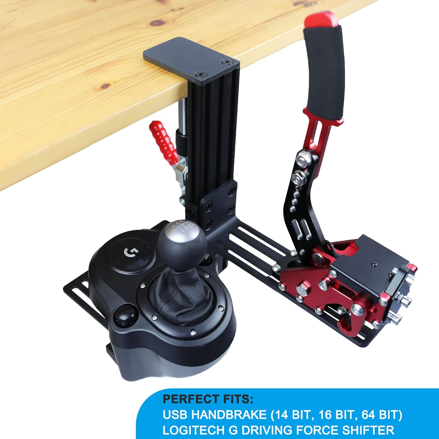 Racing Sim Shifter  Handbrake Desk Mount Clamp Compatible with Logitech G Driving Force, Thrustmaster TH8A, TH8S, TSSH, USB Handbrake (14/16/64 Bit)  G29/920/923, T248/300/500 Wheels (ONLY Clamp)