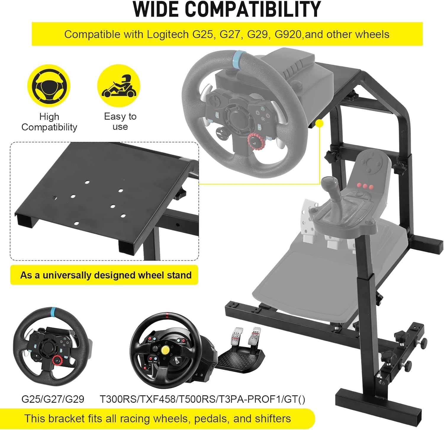 Racing Wheel Stand Height Adjustable Driving Simulator Cockpit Compatible with Logitech G25, G27, G29, G920 Gaming Cockpit,Racing Wheel and Pedals Not Included