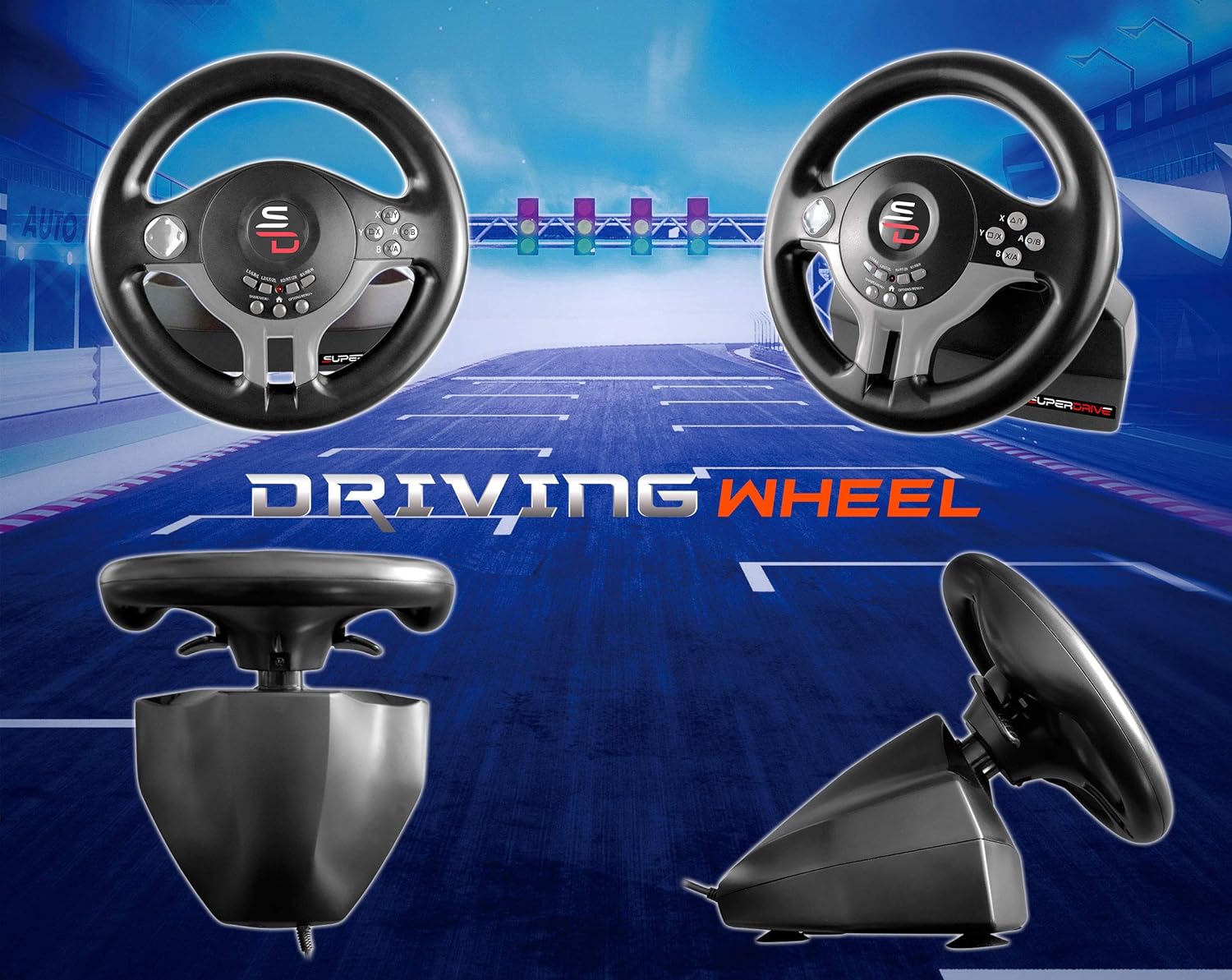 Superdrive - racing Driving Wheel with pedals and gearshift paddles for nintendo Switch - Ps4 - Xbox One - PC - Ps3