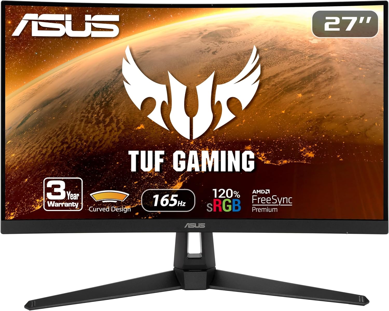 ASUS TUF Gaming VG27VH1B 27” Curved Monitor, 1080P Full HD, 165Hz (Supports 144Hz), Extreme Low Motion Blur, Adaptive-sync, FreeSync Premium, 1ms, Eye Care, HDMI D-Sub, BLACK