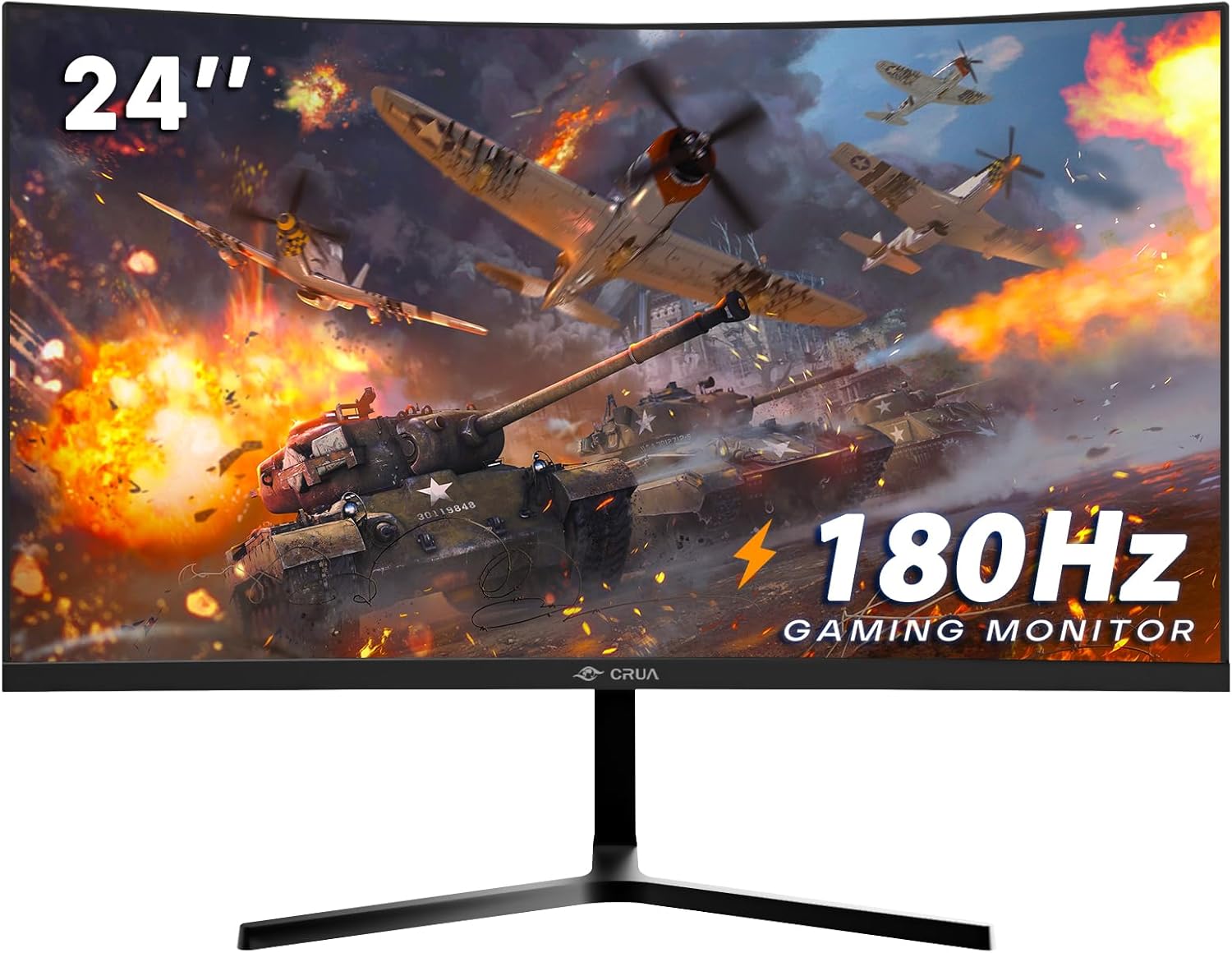 CRUA 24 Inch 144hz/180hz Curved Gaming Monitor, FHD 1080P Frameless Computer Monitors, Support AMD freesync Low Motion Blur, Eye Care, DisplayPort, HDMI, Compatible Wall Mountable Installs-Black