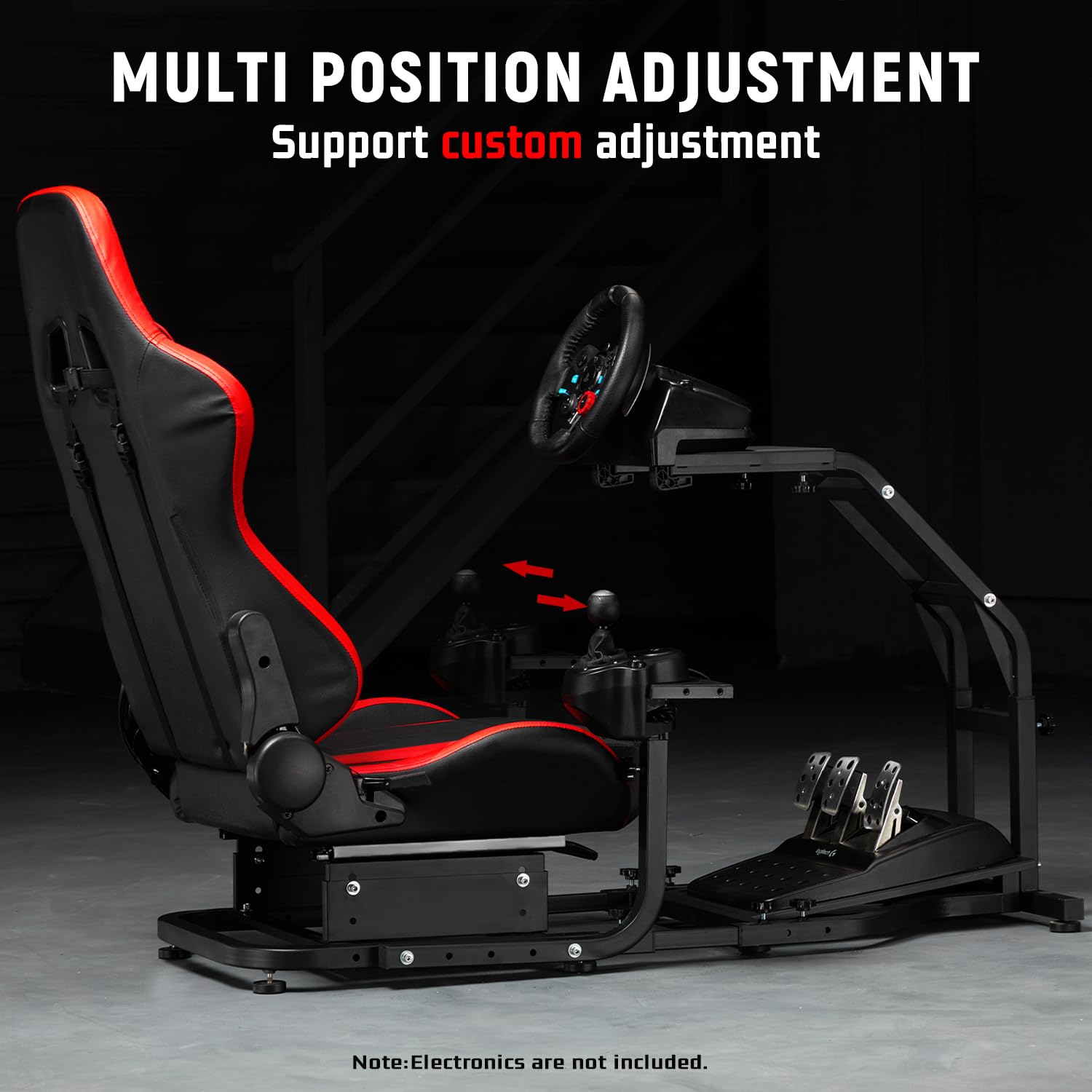 Dardoo G29 Adjustable Gaming Sim Cockpit With Red Seat Fits for Logitech G920 G923,Thrustmaster T300 Racing Steering Wheel Stand, Not Including Steering Wheel, Pedal and Handbrake