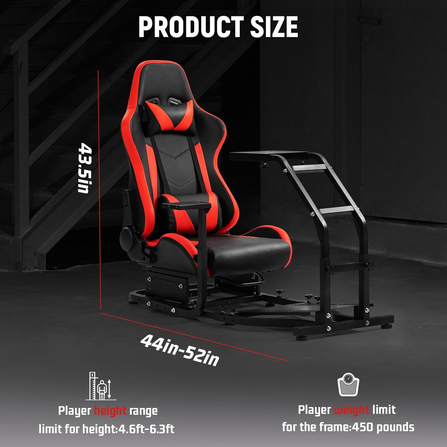 Dardoo G29 Adjustable Gaming Sim Cockpit With Red Seat Fits for Logitech G920 G923,Thrustmaster T300 Racing Steering Wheel Stand, Not Including Steering Wheel, Pedal and Handbrake