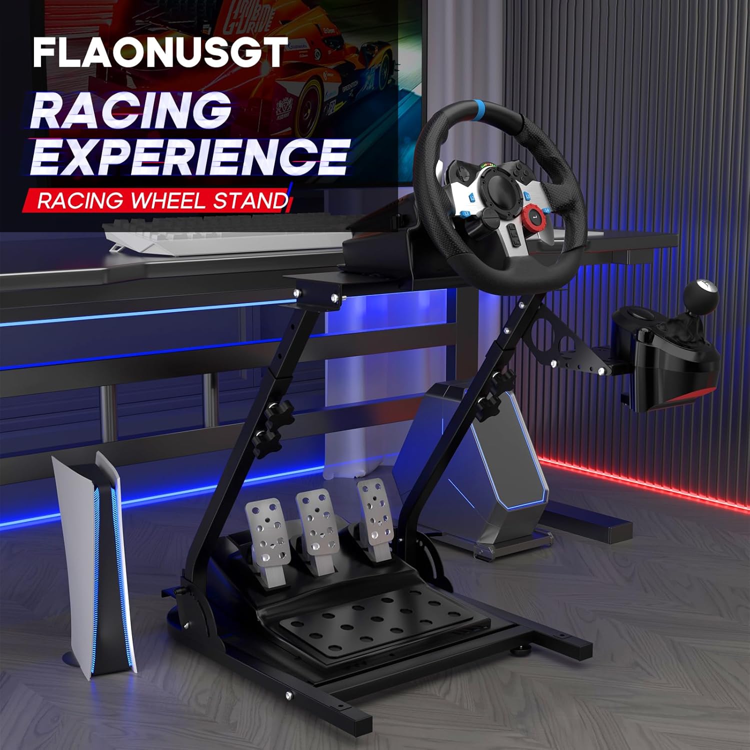 FLAONUSGT Racing Wheel Stand Racing Simulator Cockpit Steering Wheel Stand for Logitech G29 G920 G923 G27 G25 Thrustmaster T300Rs T300Gt T150Rs Supporting TX Xbox PS4 PS5 PC Parts