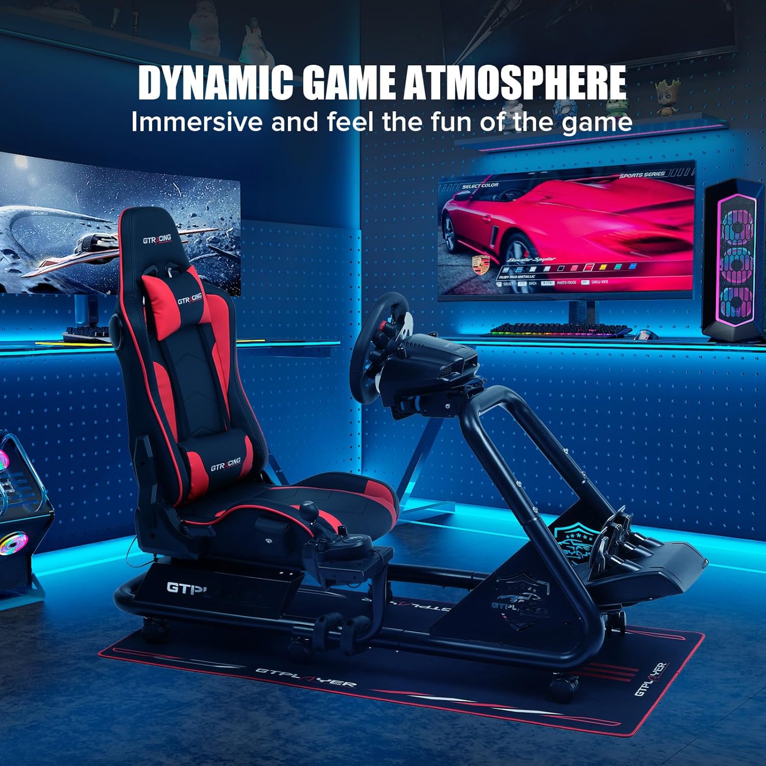 GTPLAYER Gaming Floor Mat Sim Racing Cockpits | Easy to Clean, Anti-Slip Racing Floor Mat | Dimensions: 56.3x28 inches (Red)