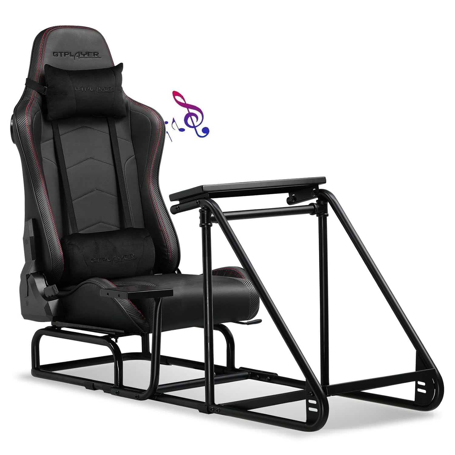 GTPLAYER Racing Simulator Cockpit with Gaming Chair and Bluetooth Speakers, Racing Style Reclining Seat and Sleigh Shape Alloy Steel Frame (Black)