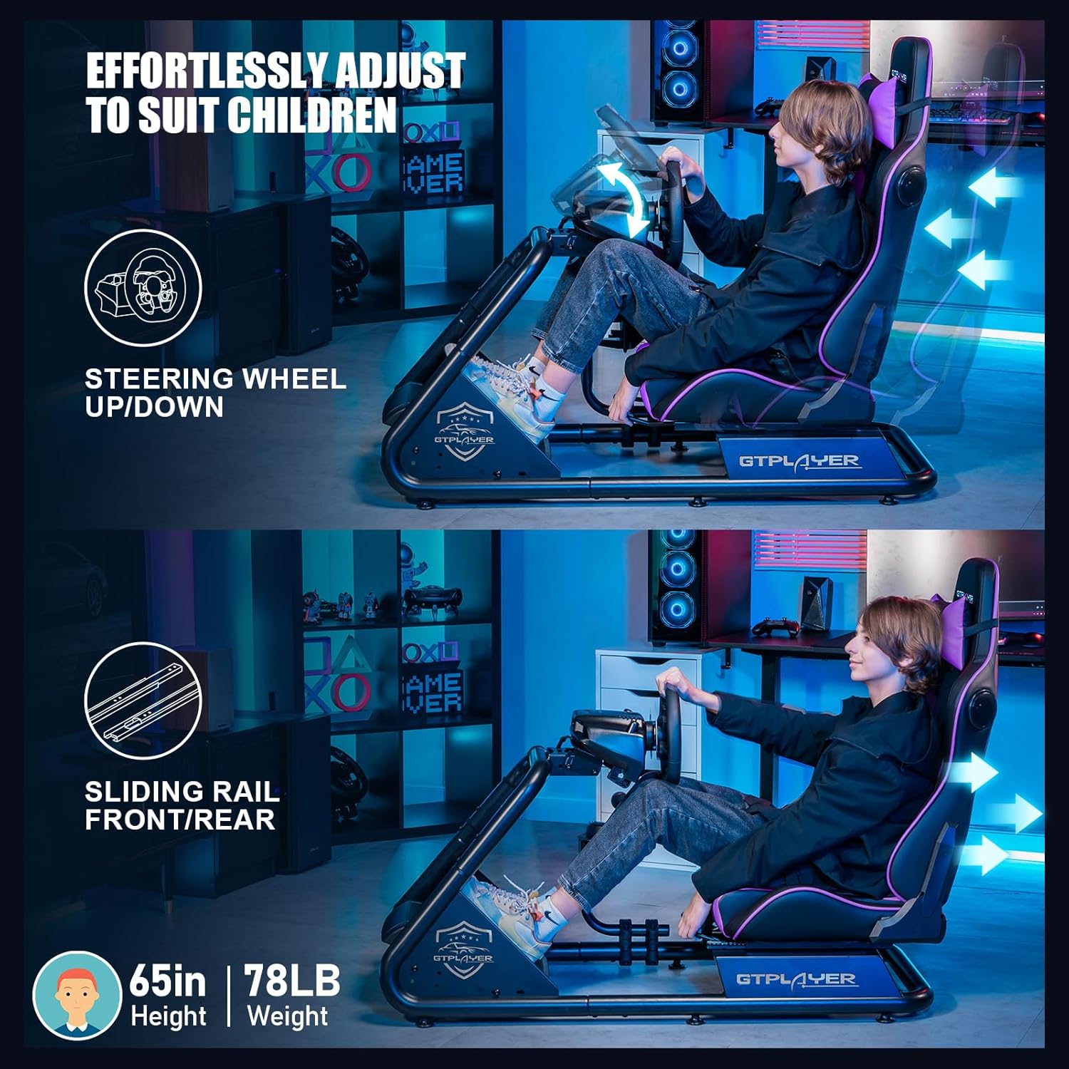 GTPLAYER Racing Simulator Cockpit with Seat and Bluetooth Speakers, Racing Style Reclining Seat and Ultra-Sturdy Alloy Steel Frame (Winered)