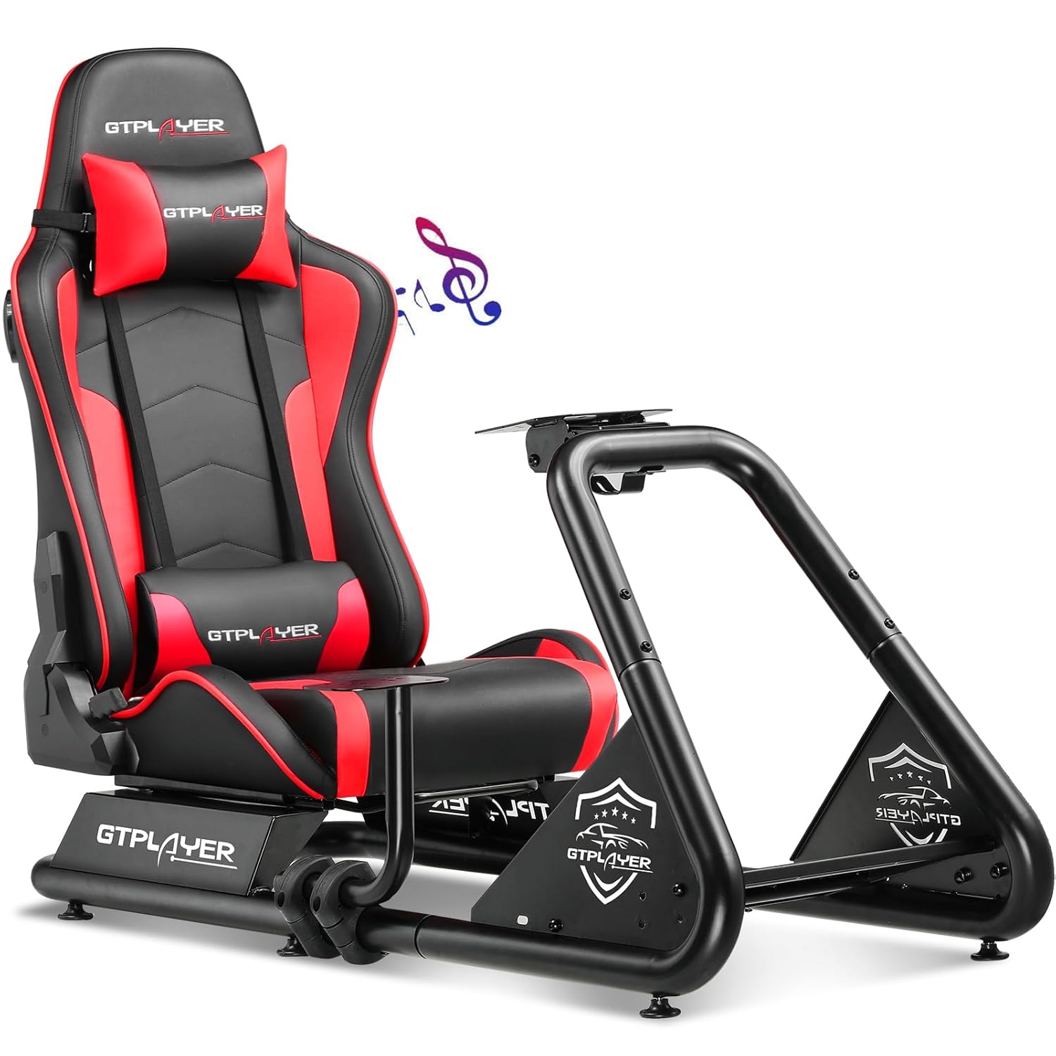 GTPLAYER Racing Simulator Cockpit with Seat and Bluetooth Speakers, Racing Style Reclining Seat and Ultra-Sturdy Alloy Steel Frame (Red)