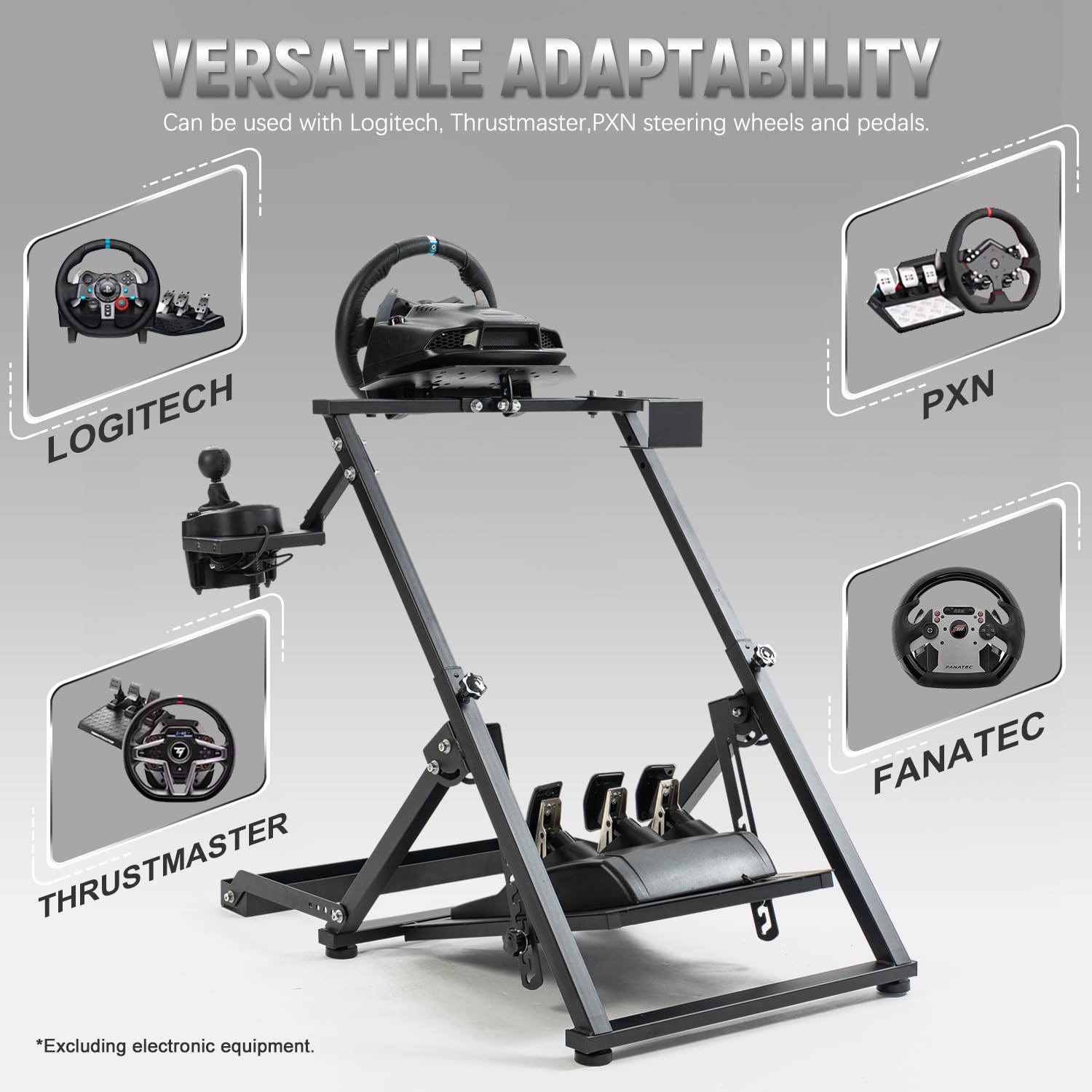 Hottoby X-Shaped Foldable Racing Steering Wheel Stand With Seat Fixing Slot and Water Cup Holder Fit for Logitech/Thrustmaster/Moza G29, G920, G923, T300RS Adjustable Racing Simulator Cockpit No Wheel