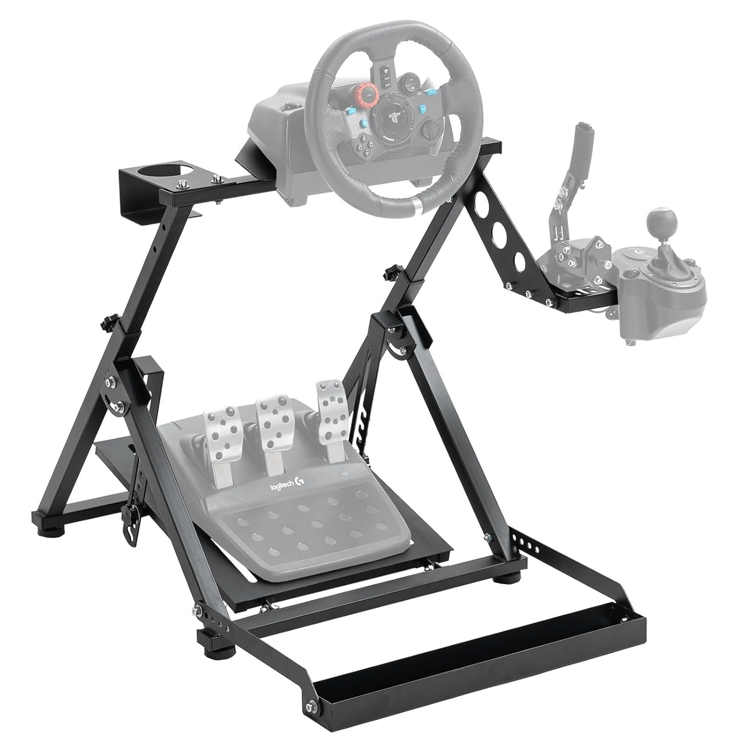 Hottoby X-Shaped Foldable Racing Steering Wheel Stand With Seat Fixing Slot and Water Cup Holder Fit for Logitech/Thrustmaster/Moza G29, G920, G923, T300RS Adjustable Racing Simulator Cockpit No Wheel