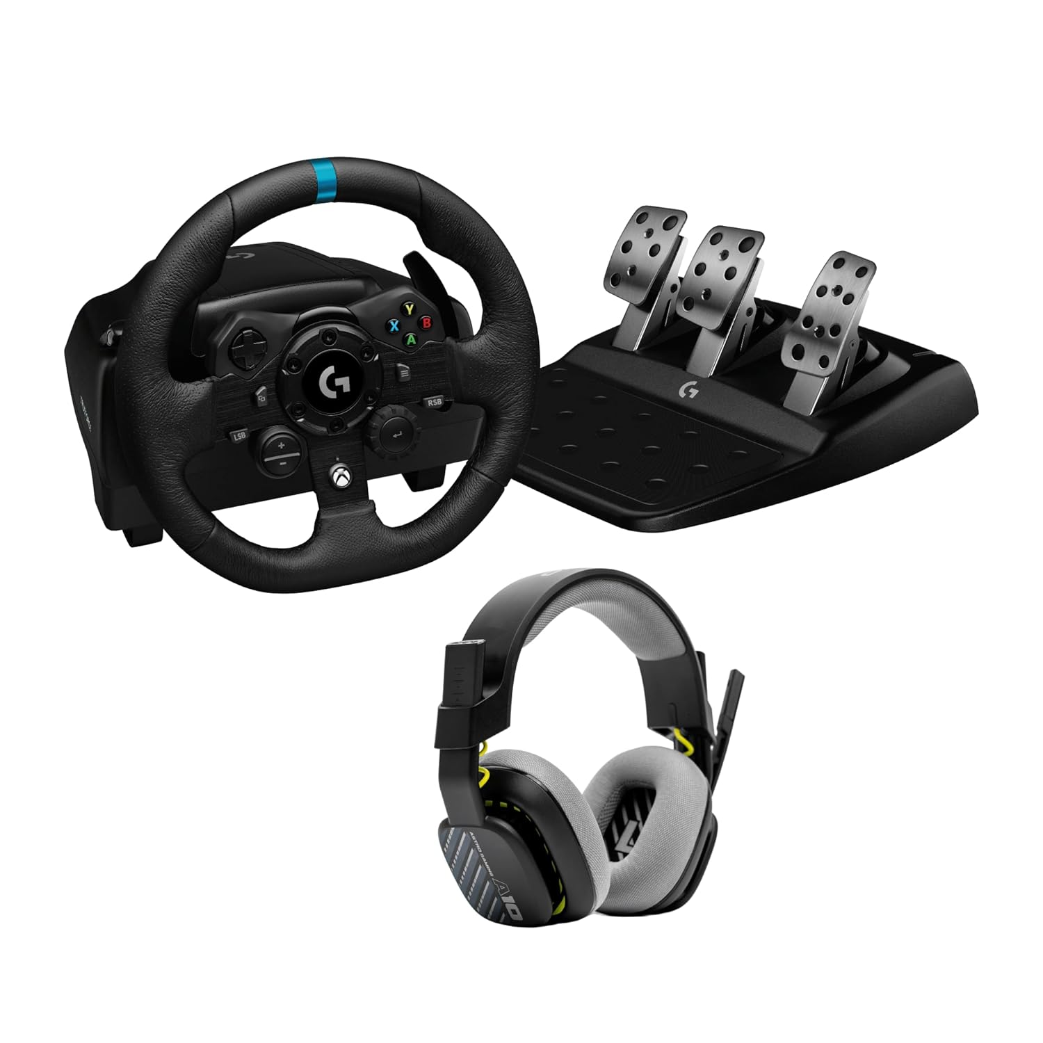 Logitech G923 Racing Wheel and Pedals, TRUEFORCE up to 1000 Hz Force Feedback, Responsive Driving Design, Dual Clutch Launch Control, Genuine Leather Wheel Cover, for PS5, PS4, PC, Mac - Black