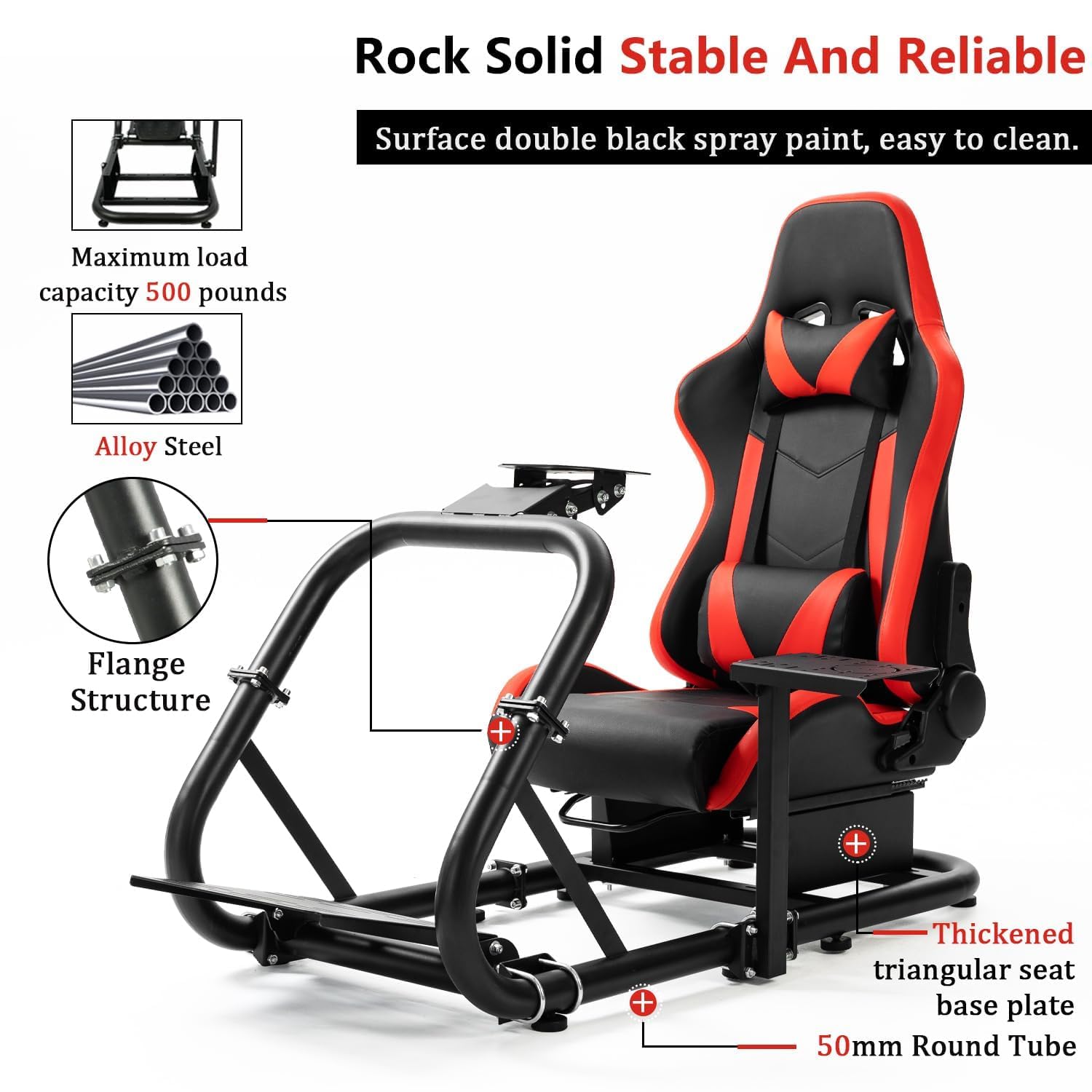 Marada Racing Sim Cockpit Stand with comfortable Seat Fit for Logitech/Fanatec/Thrustmaster G27 G923 G920,Large Round TubeAdjustable Professional Driving Race Mount,Wheel Pedal Handbrake Not Included