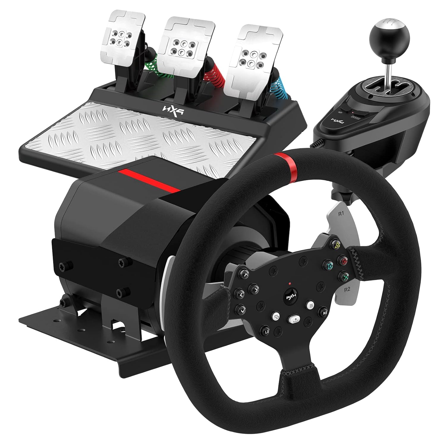 PXN V10 Force Feedback Steering Wheel Gaming, Racing Wheel 270/900 Degree with Adjustable Linear Pedals and 6+1 Shifter Gaming Racing Steering Wheel for PC, Xbox One, Xbox Series S/X, PS4