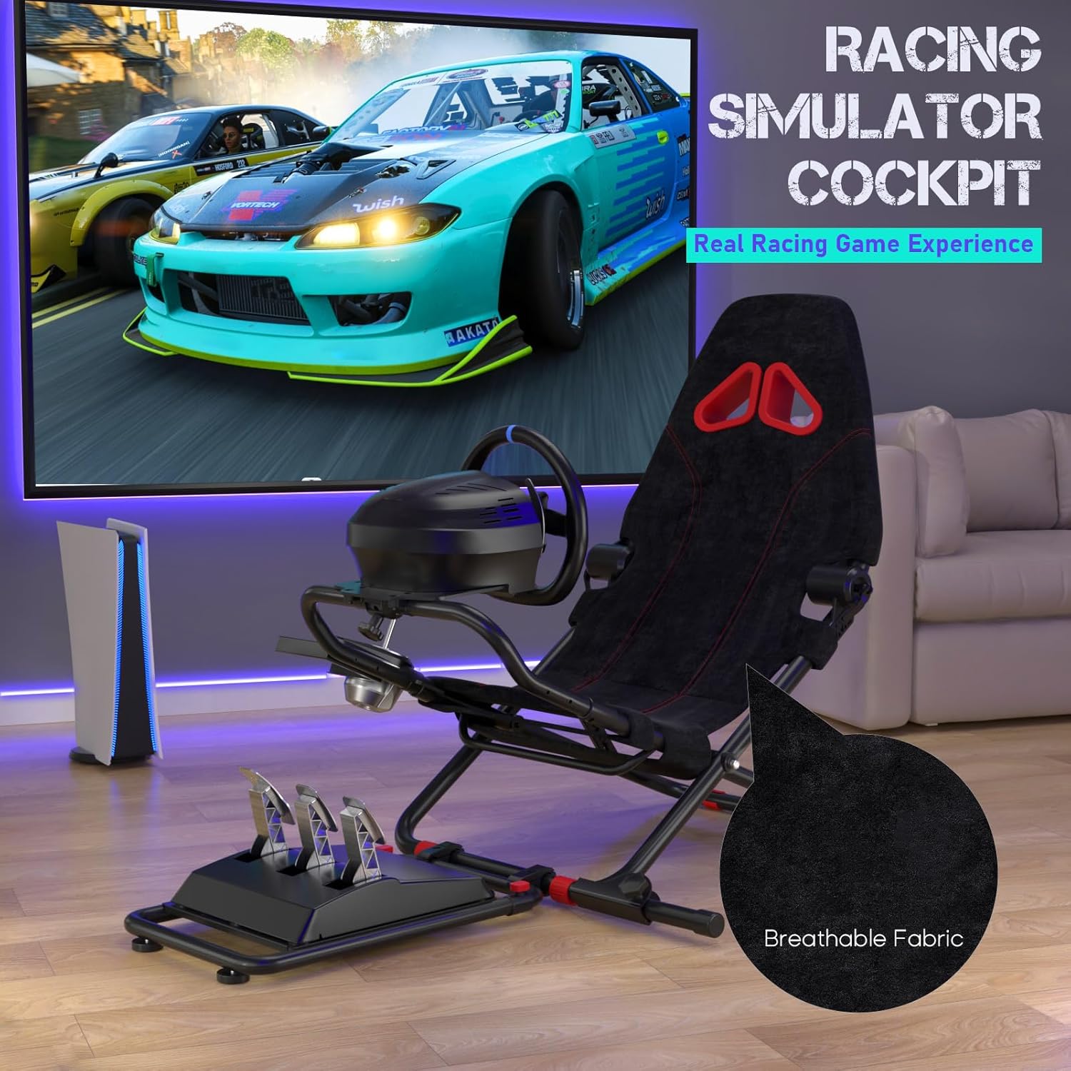 RACGTING Racing Simulator Cockpit for G920 G29 G923, Foldable Racing Simulator for Thrustmaster T248X T248 T300 T150 458 TX Xbox PS5 PS4 PC (Black)