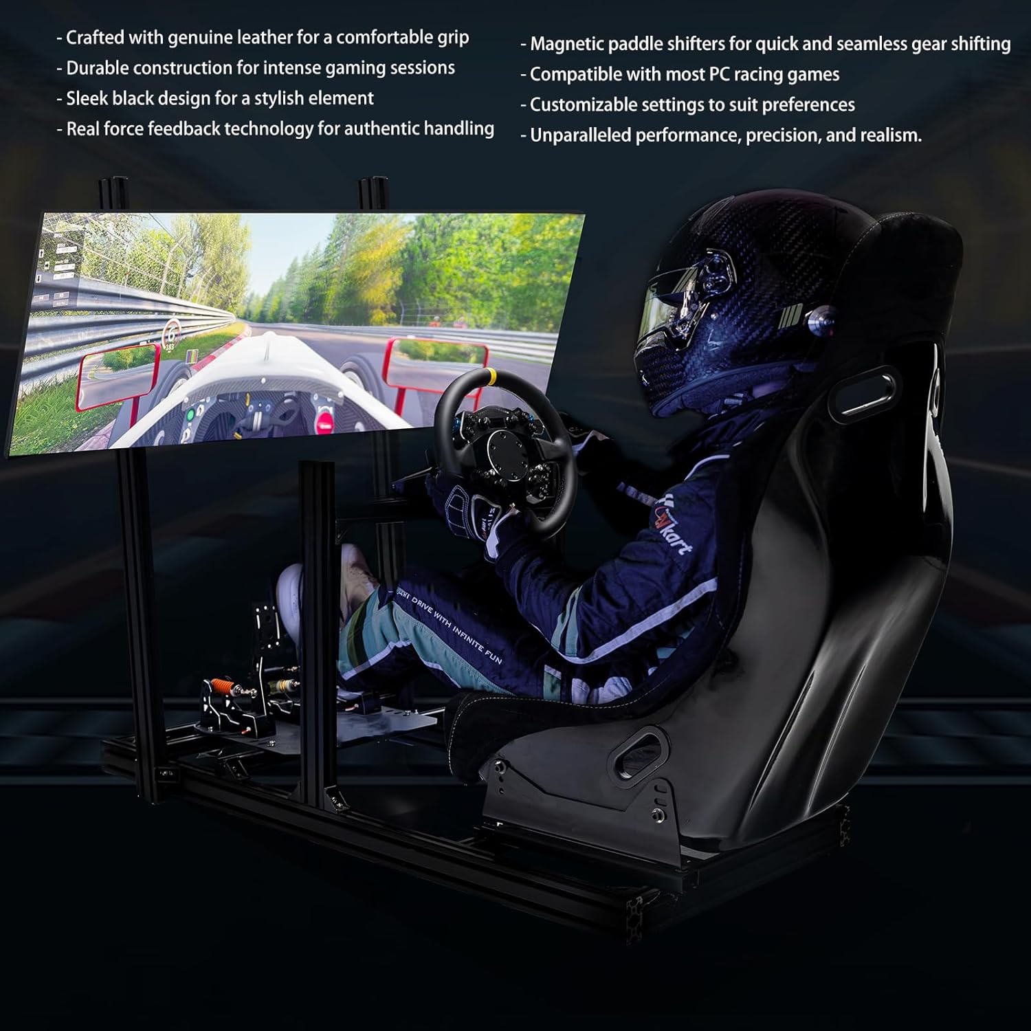 Racing Simulator Cockpit, Realistic Force Feedback Wheel, Adjustable Seat and Pedals, PC and Console Compatible