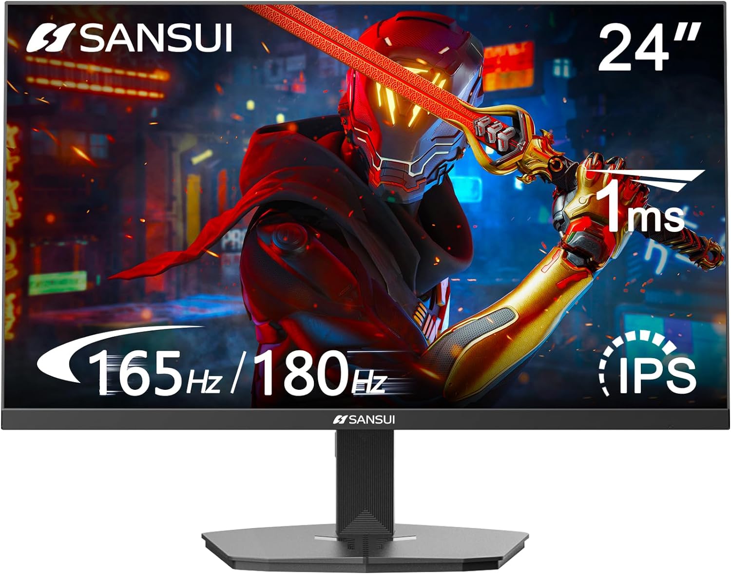 SANSUI 24 Inch Gaming Monitor 180Hz, DP 1.4 x1 HDMI 2.0 x2 Ports IPS High Refresh Rate Computer Monitor, Racing FPS RTS Modes, 1ms Response Time 110% sRGB (ES-G24F4, HDMI Cable Included)