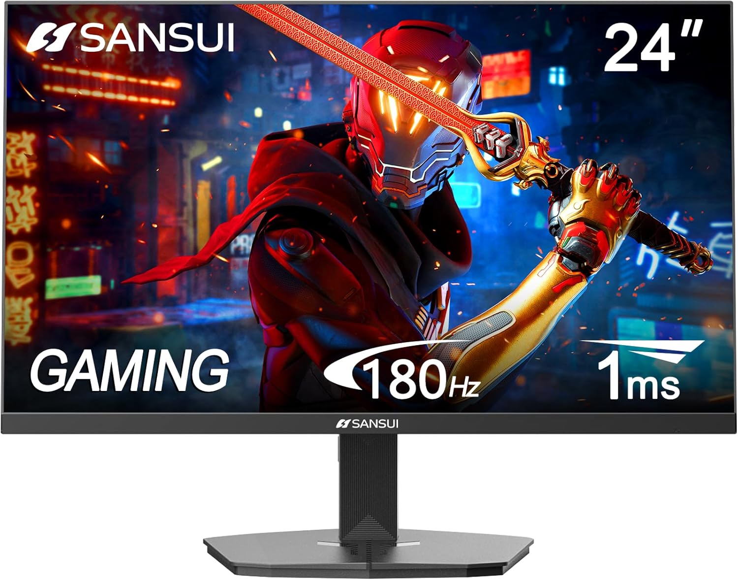 SANSUI 24 Inch Gaming Monitor 180Hz, DP 1.4 x1 HDMI 2.0 x2 Ports IPS Panel High Refresh Rate Computer Monitor, Racing FPS RTS Modes, 1ms Response Time 110% sRGB (ES-G24F4, HDMI Cable Included)