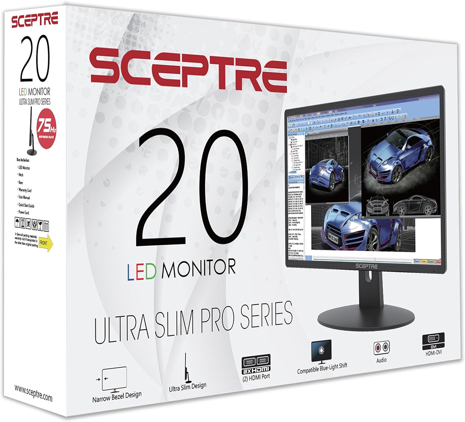 Sceptre 22 inch 75Hz 1080P LED Monitor 99% sRGB HDMI X2 VGA Build-In Speakers, Machine Black (E225W-19203R series)