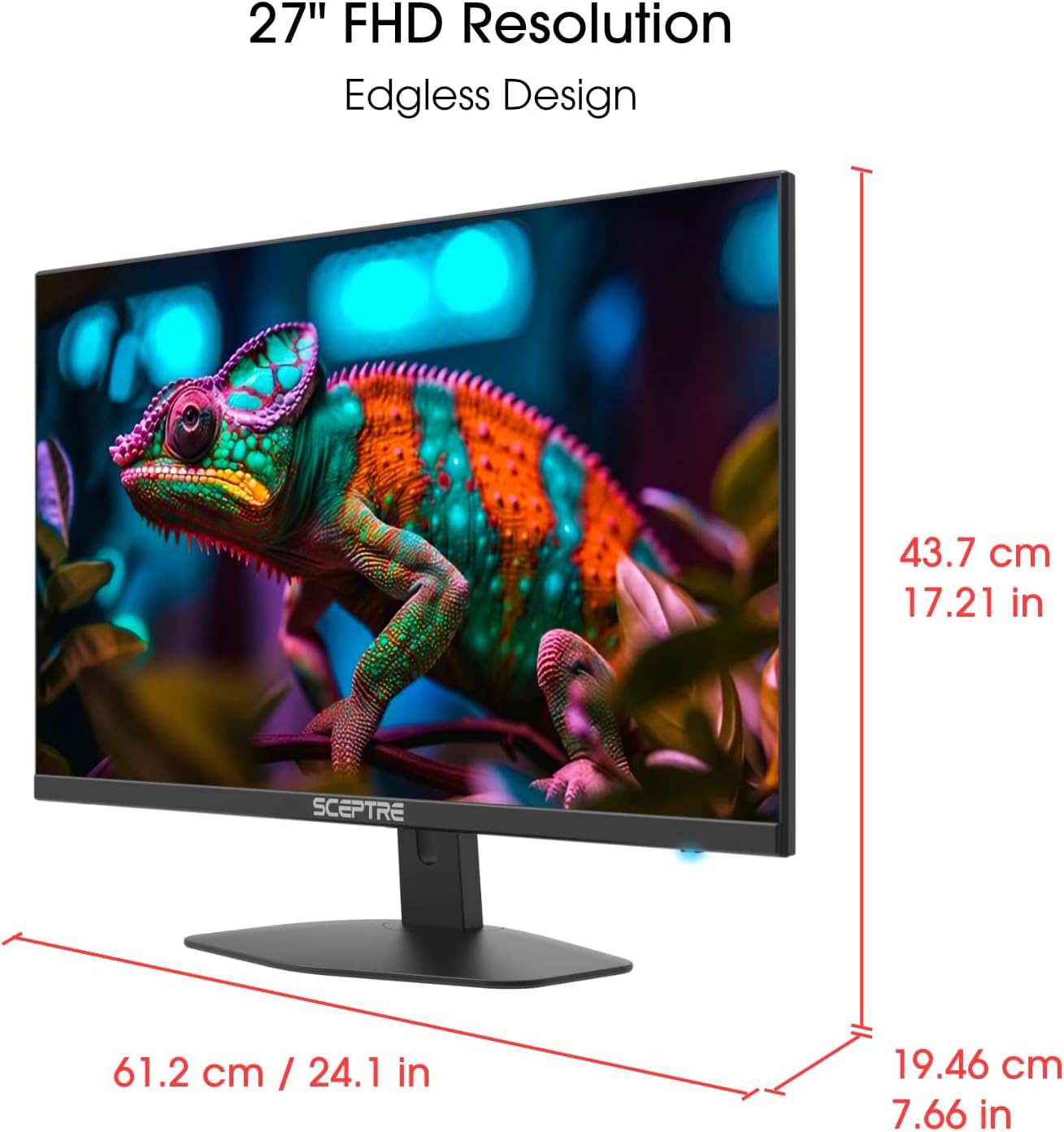 Sceptre New 27-inch Gaming Monitor 100Hz 1ms DisplayPort HDMI x2 100% sRGB AMD FreeSync Build-in Speakers, Eye Care Frameless Machine Black 2024 (E275W-FW100T)